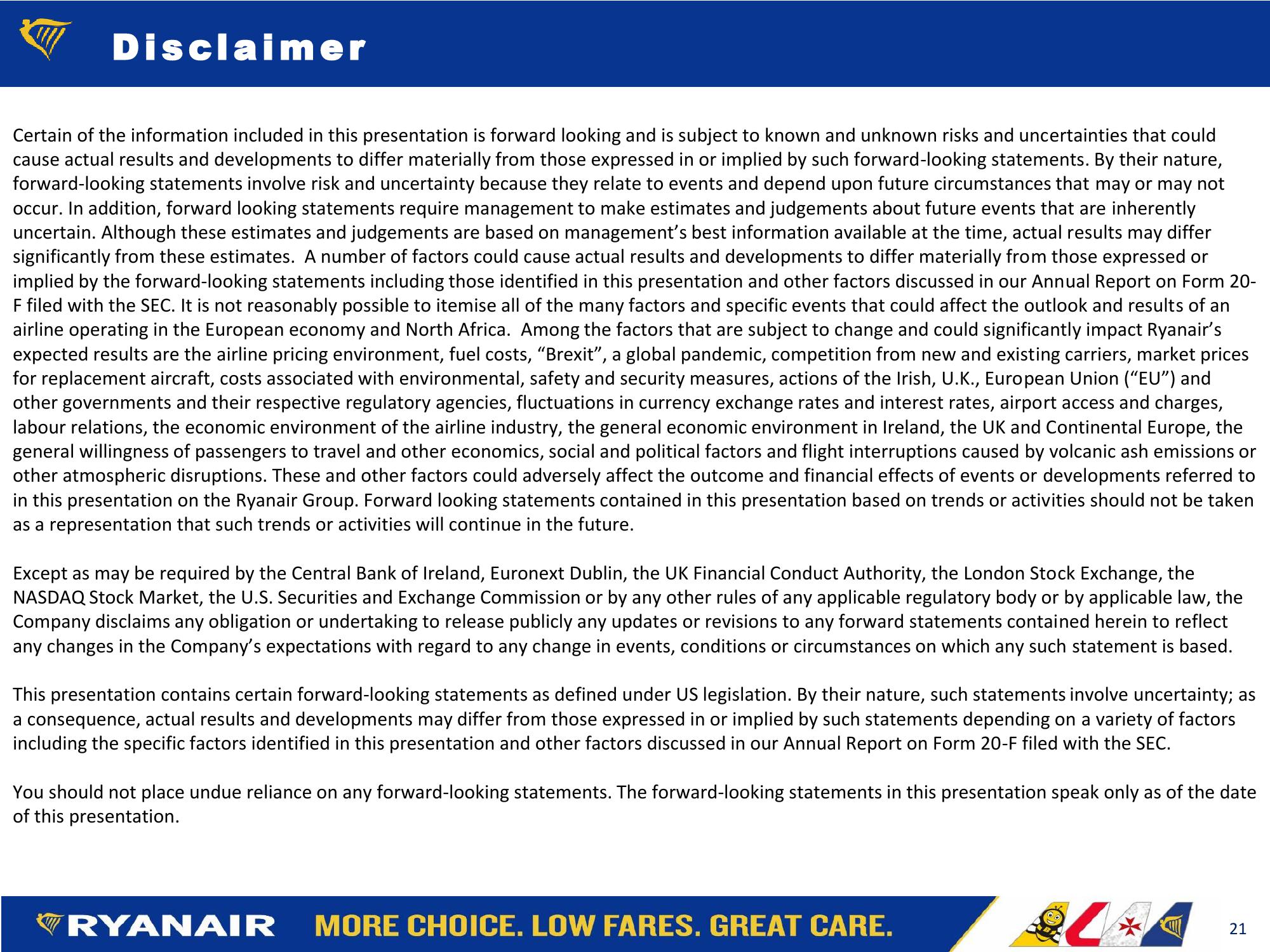 RYANAIR Q1 FY22 Financial Summary slide image #21