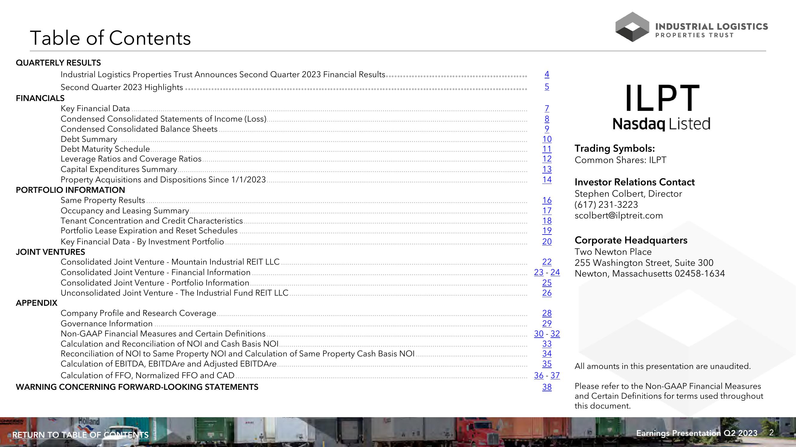 ILPT Q2 2023 Financial Results slide image #2