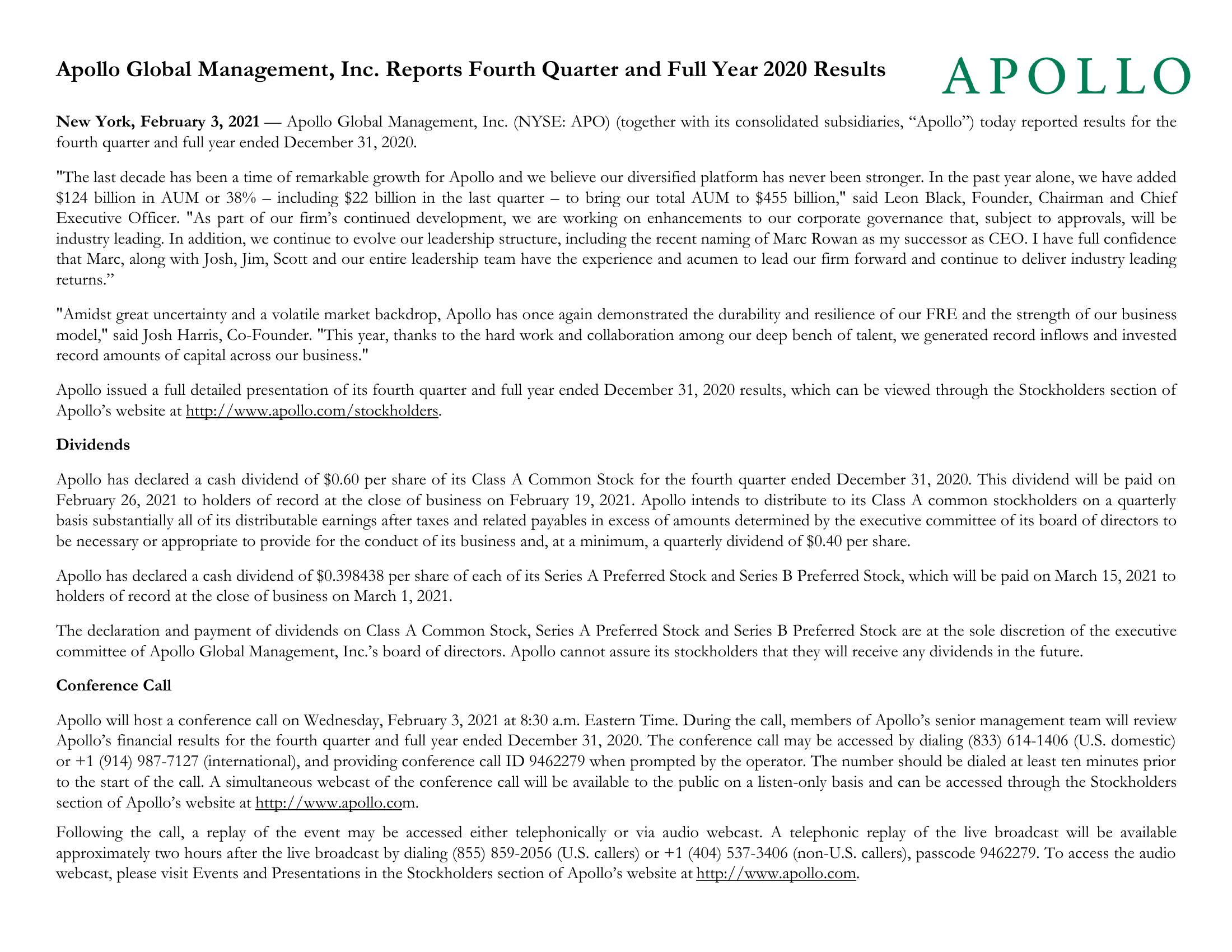 Apollo Global Management Results Presentation Deck image