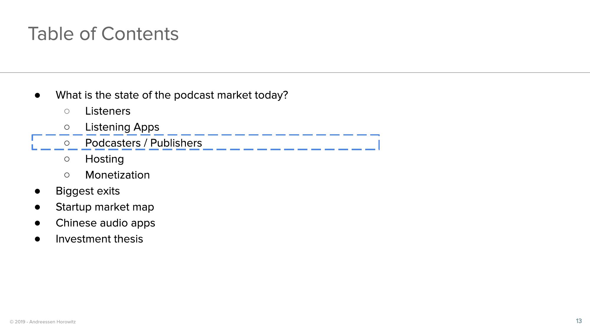 a16z Podcast Market Overview slide image #13