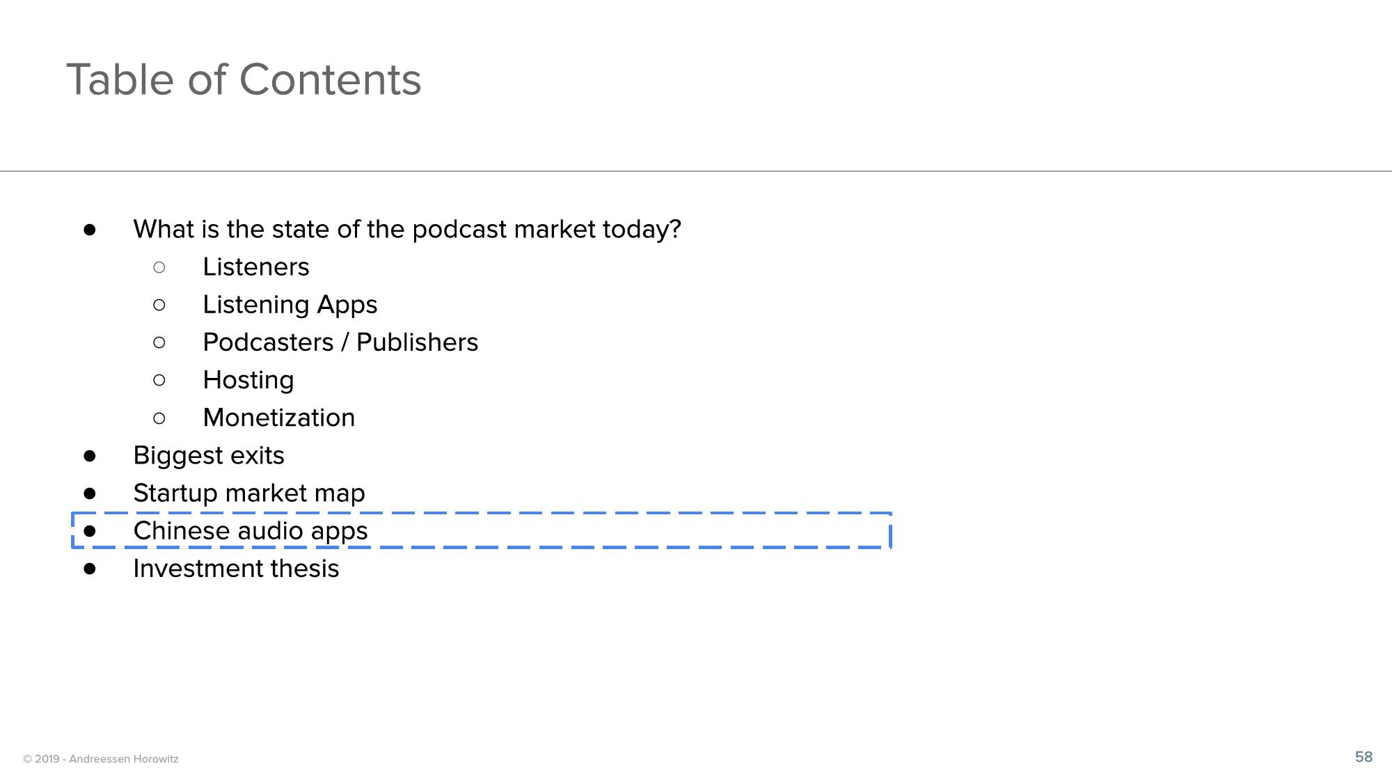 a16z Podcast Market Overview slide image #58