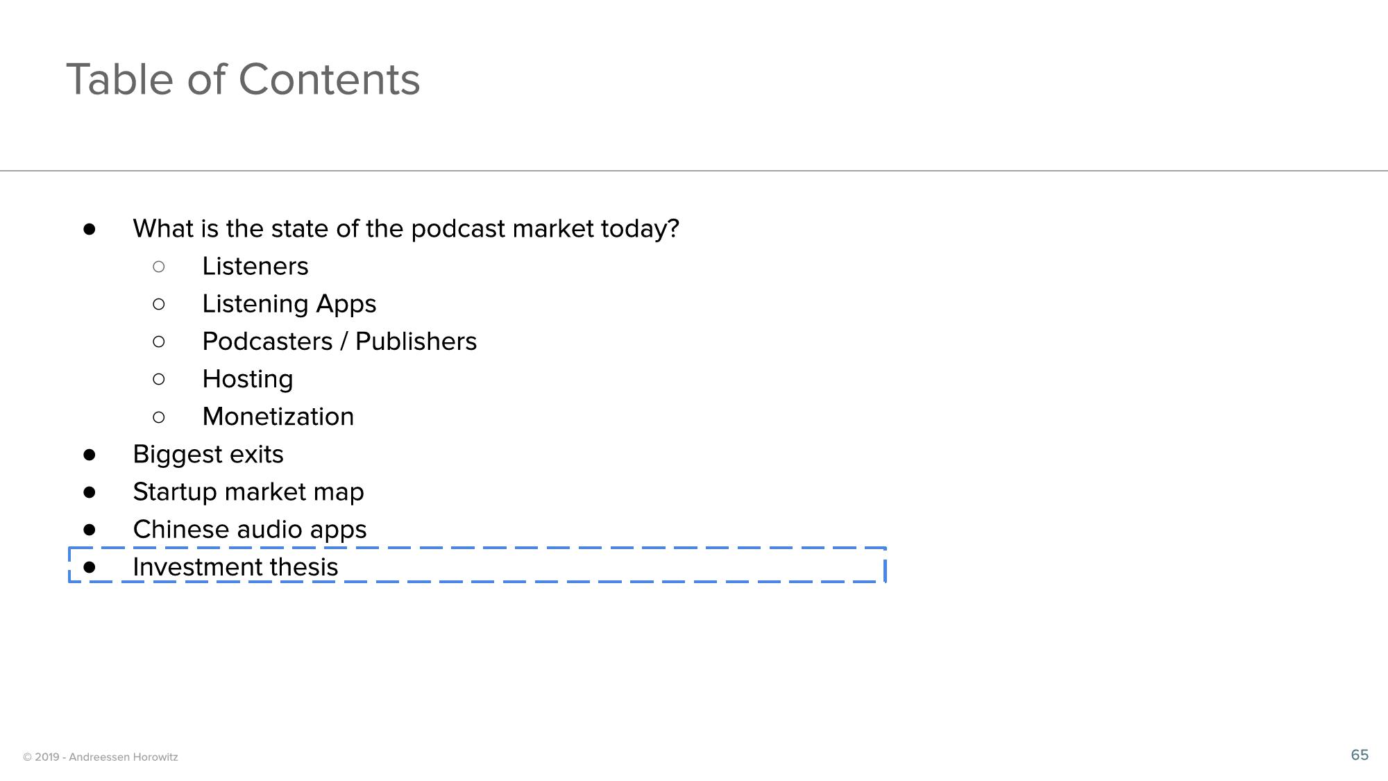 a16z Podcast Market Overview slide image #65