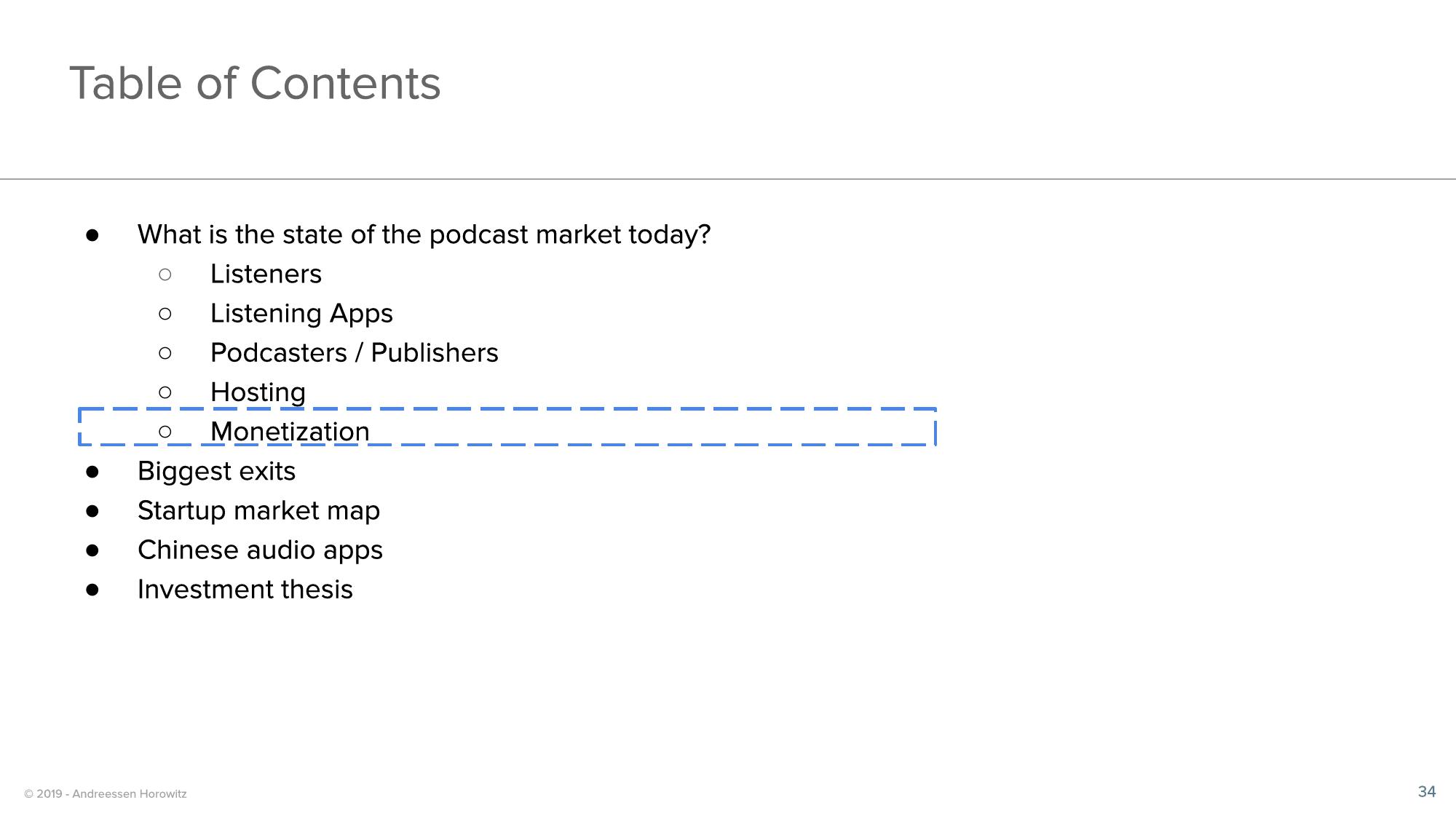 a16z Podcast Market Overview slide image #34