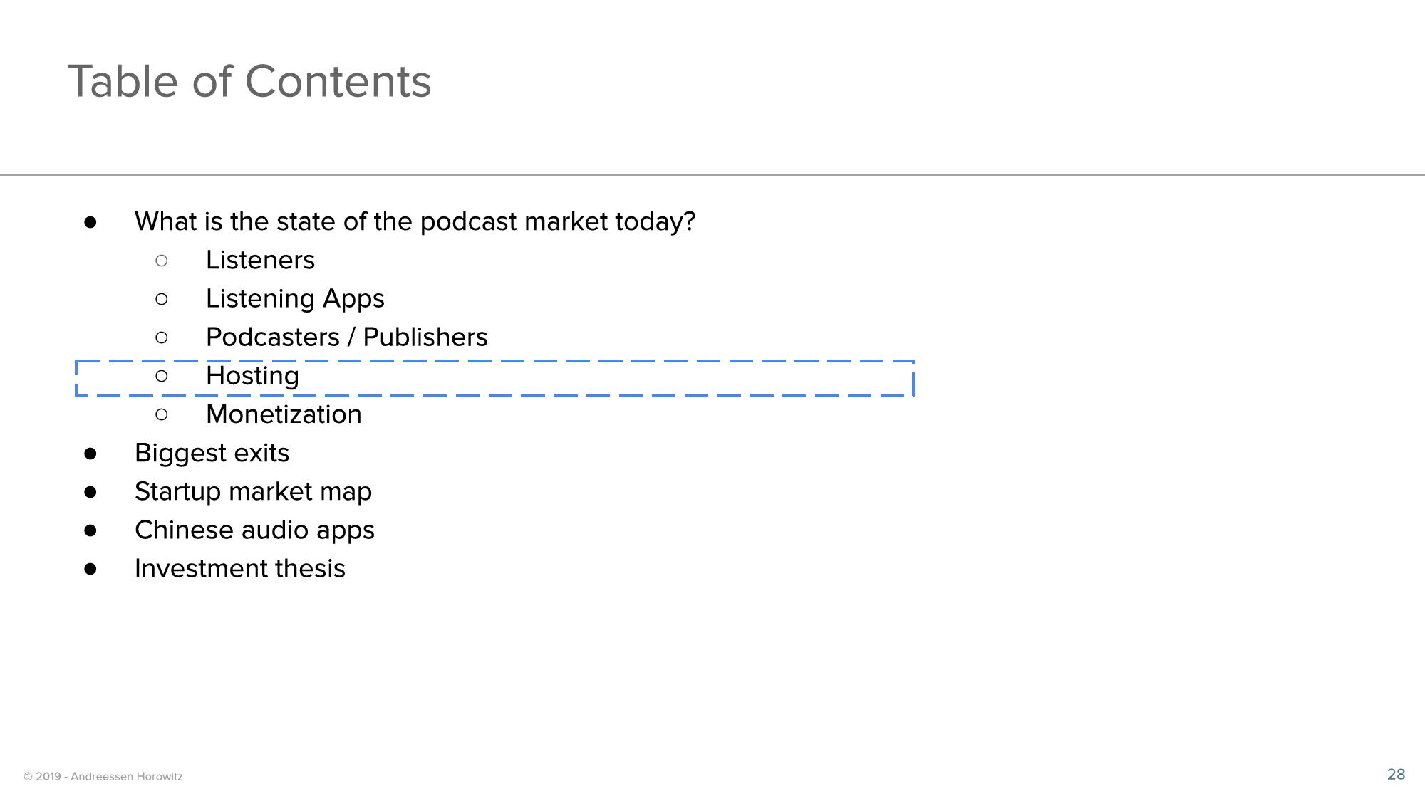 a16z Podcast Market Overview slide image #28