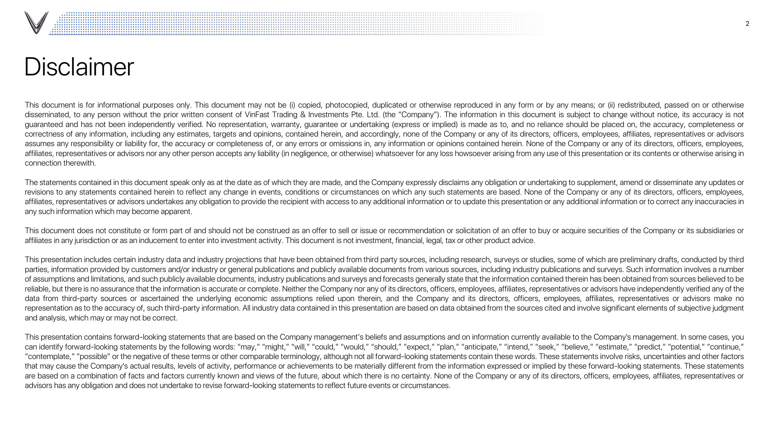 VinFast Investor Presentation Deck slide image #2