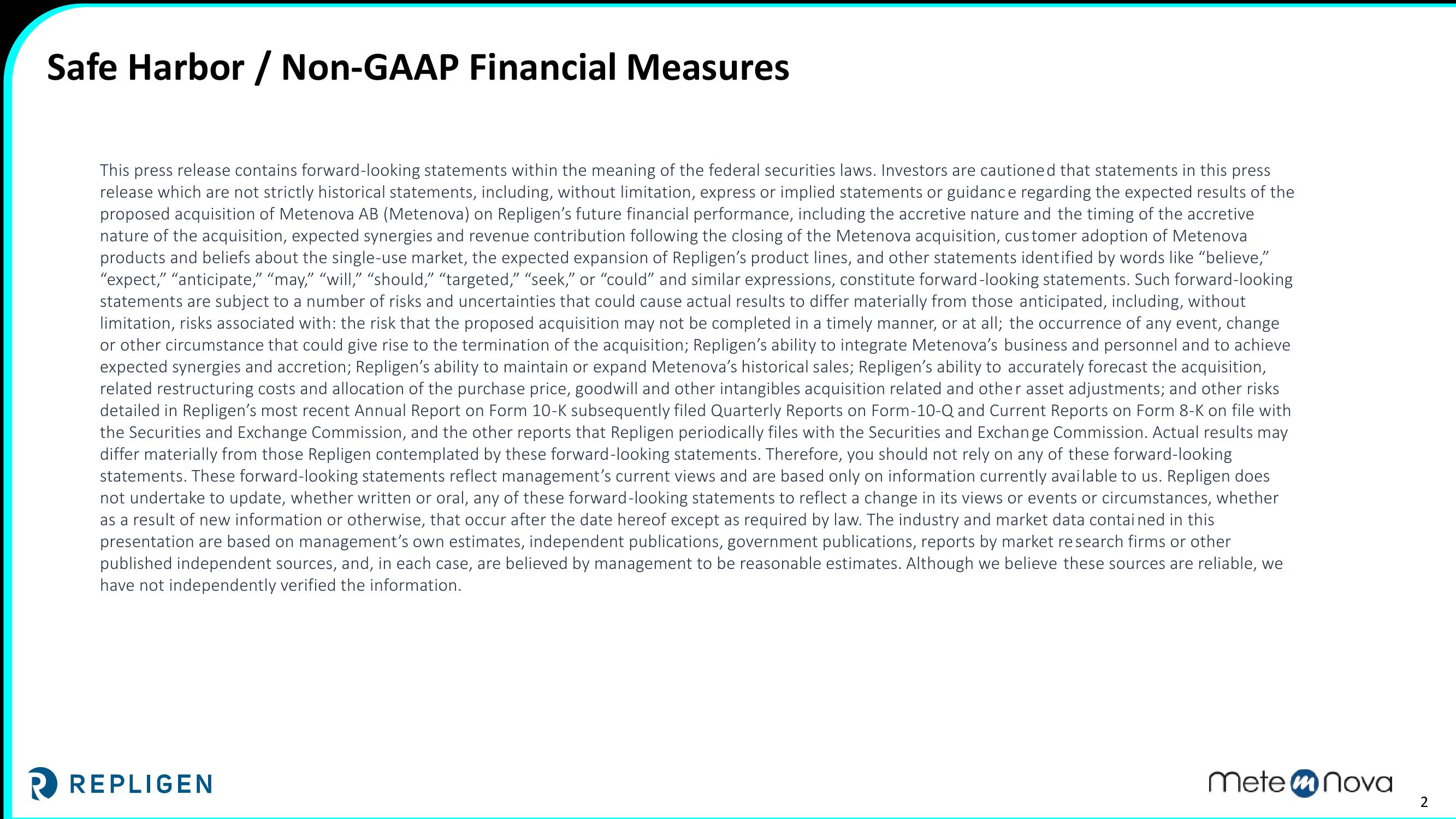 Repligen to Acquire Metenova AB slide image #2