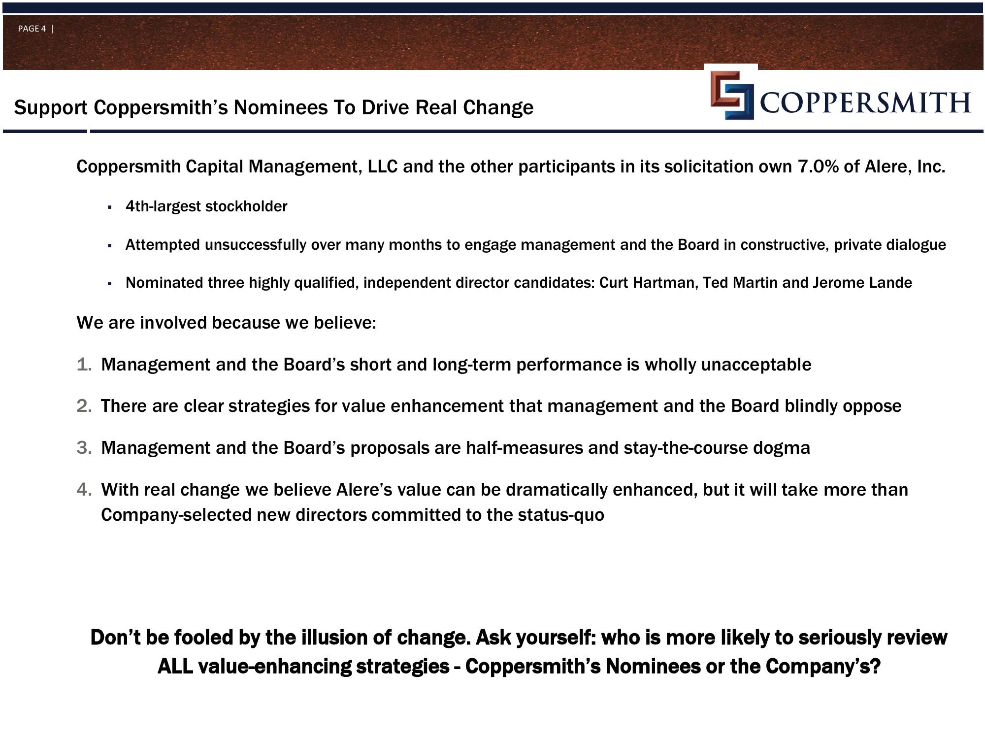 Coppersmith Presentation to Alere Inc Stockholders slide image #5