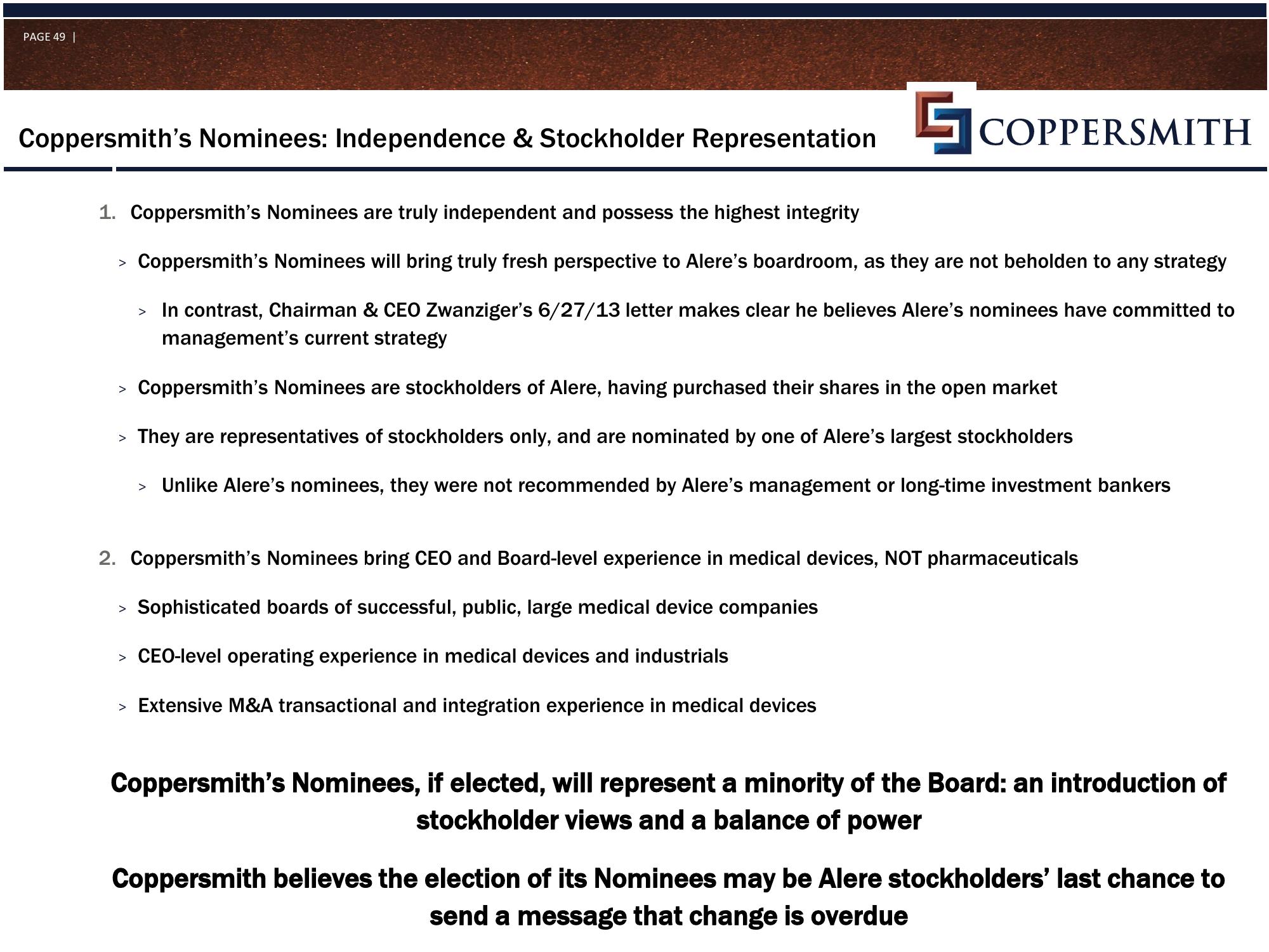 Coppersmith Presentation to Alere Inc Stockholders slide image #50