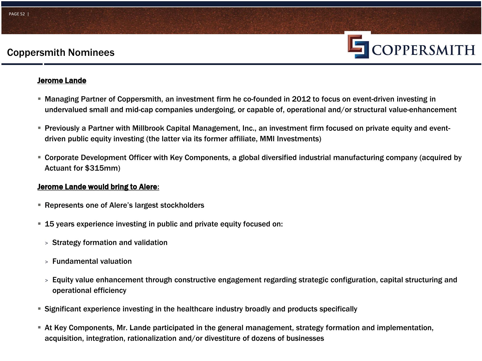 Coppersmith Presentation to Alere Inc Stockholders slide image #53