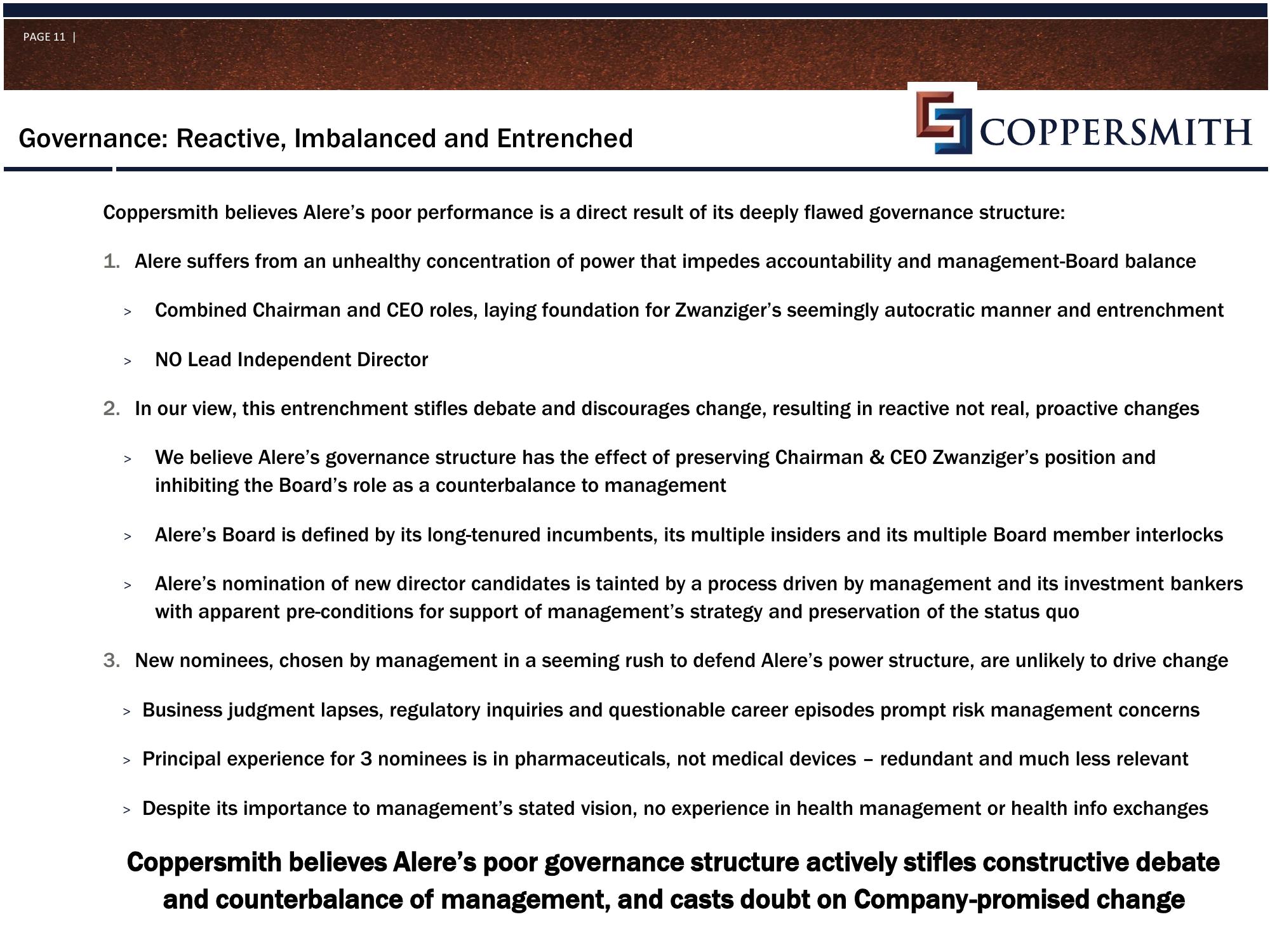 Coppersmith Presentation to Alere Inc Stockholders slide image #12