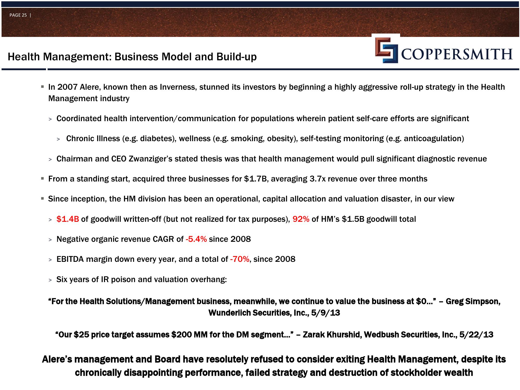 Coppersmith Presentation to Alere Inc Stockholders slide image #26