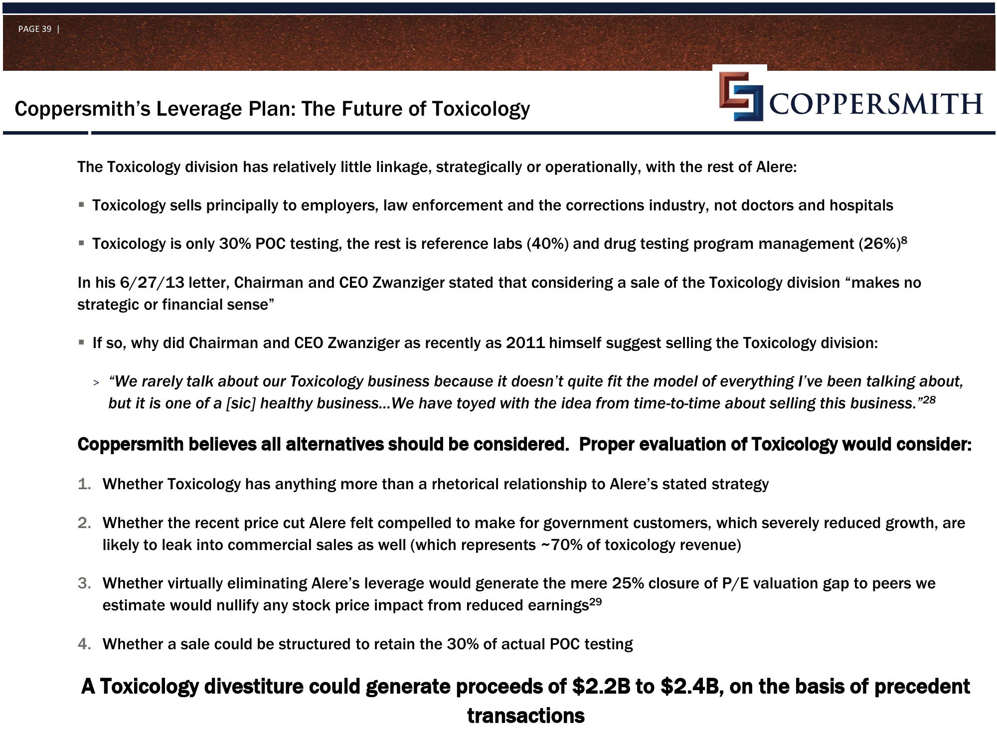 Coppersmith Presentation to Alere Inc Stockholders slide image #40