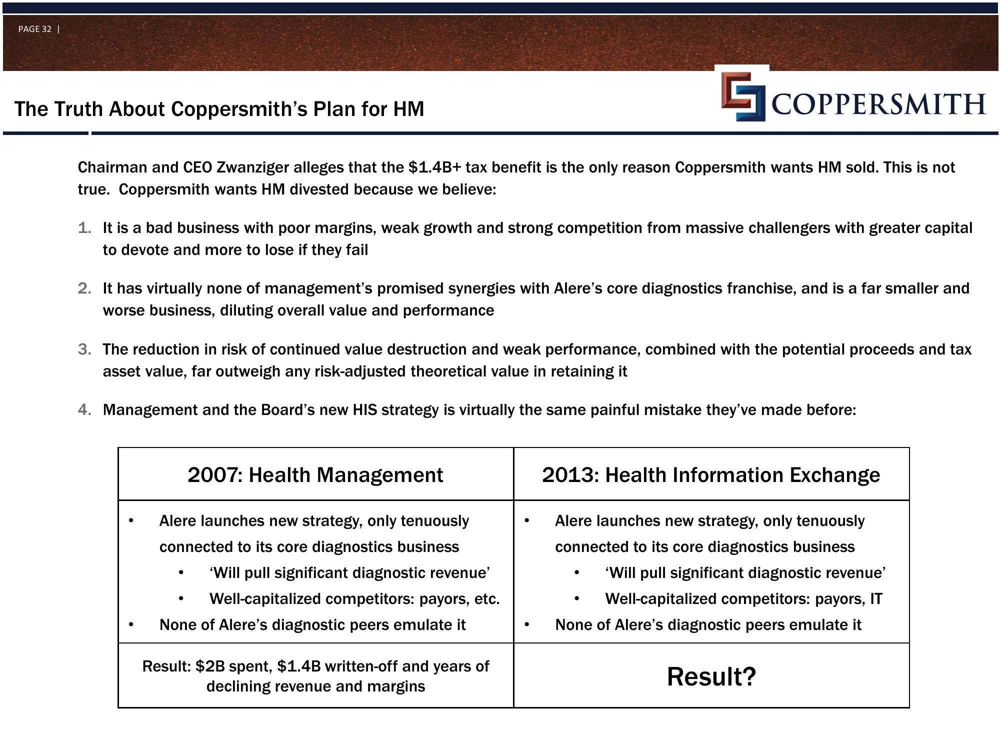 Coppersmith Presentation to Alere Inc Stockholders slide image #33