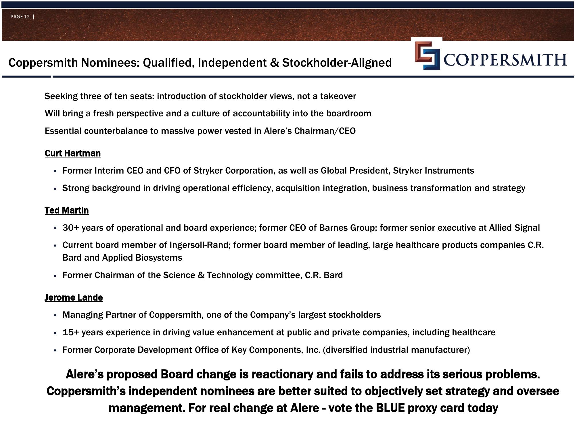 Coppersmith Presentation to Alere Inc Stockholders slide image #13