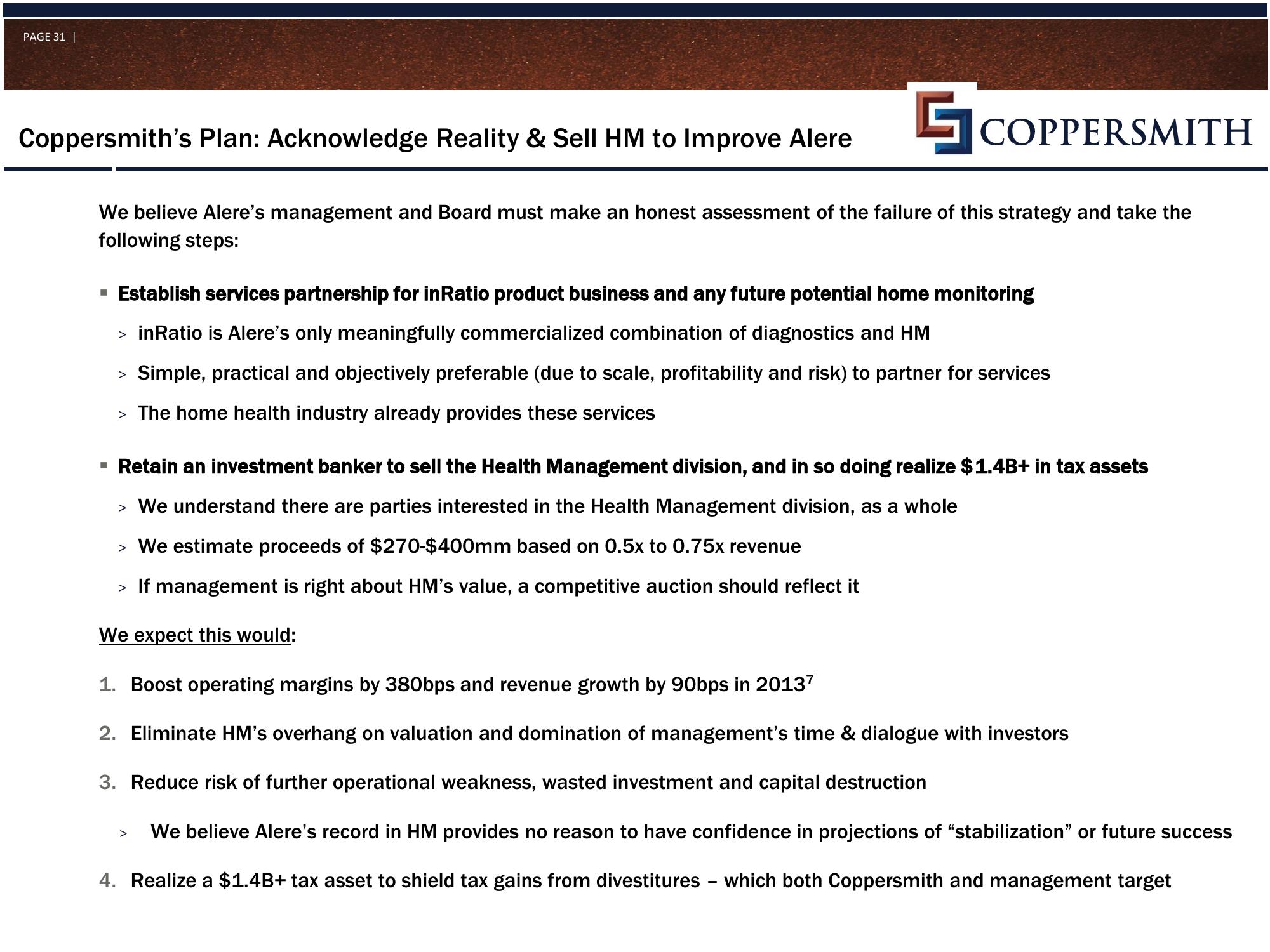 Coppersmith Presentation to Alere Inc Stockholders slide image #32