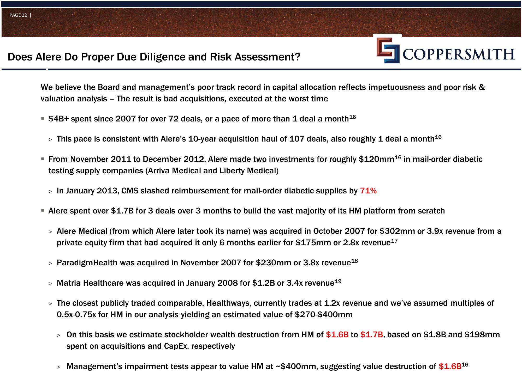 Coppersmith Presentation to Alere Inc Stockholders slide image #23