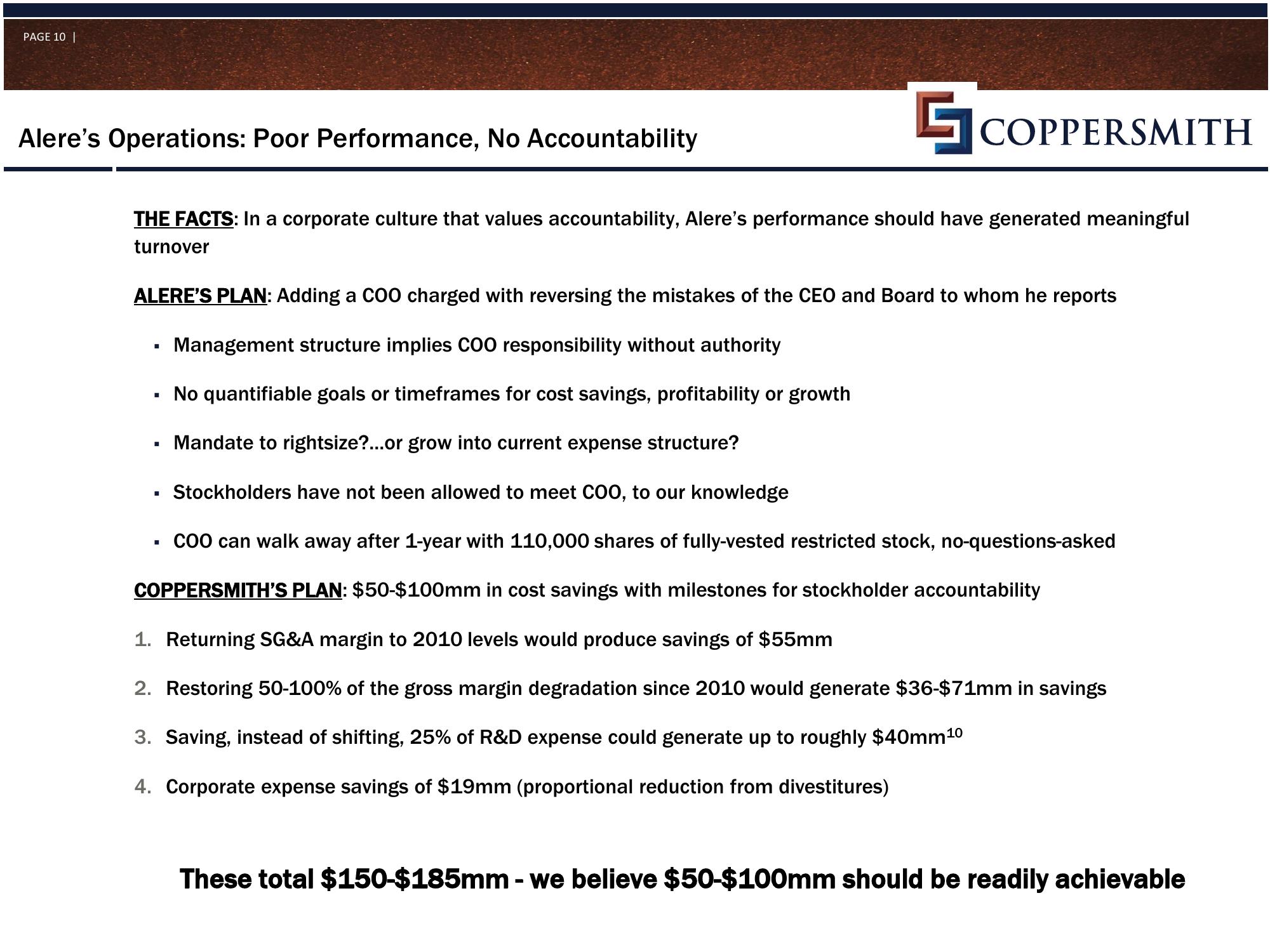 Coppersmith Presentation to Alere Inc Stockholders slide image #11