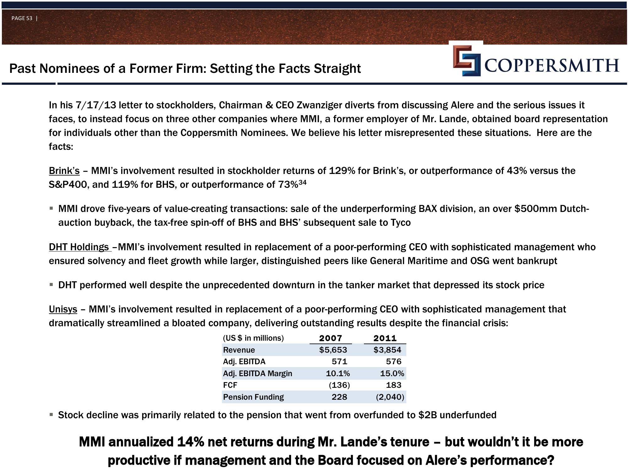 Coppersmith Presentation to Alere Inc Stockholders slide image #54