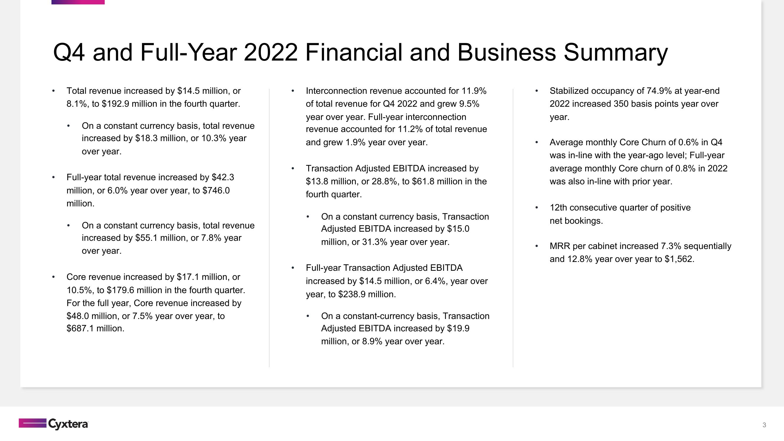 Cyxtera Results Presentation Deck slide image #3