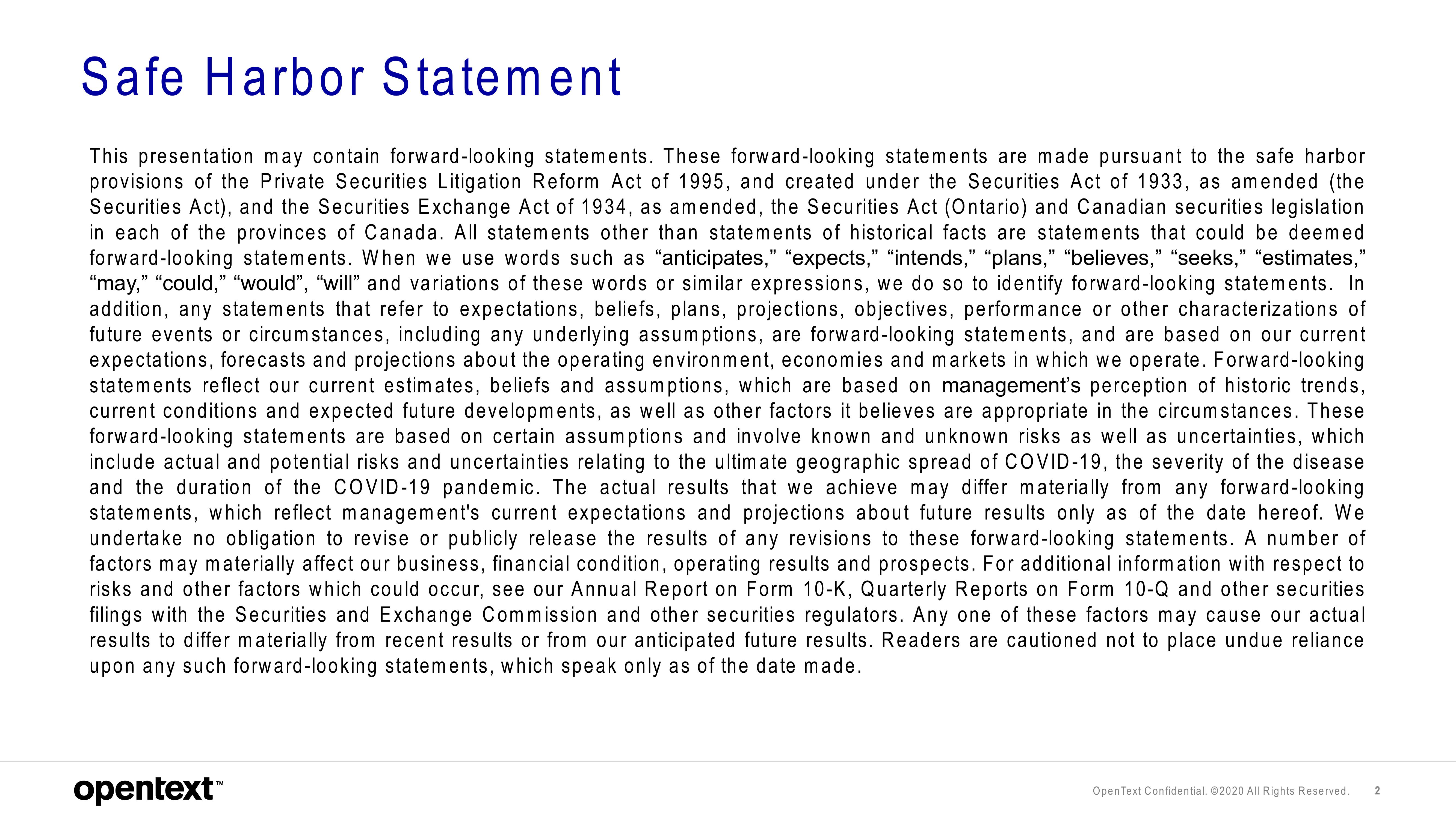 OpenText Investor Presentation Deck slide image #2