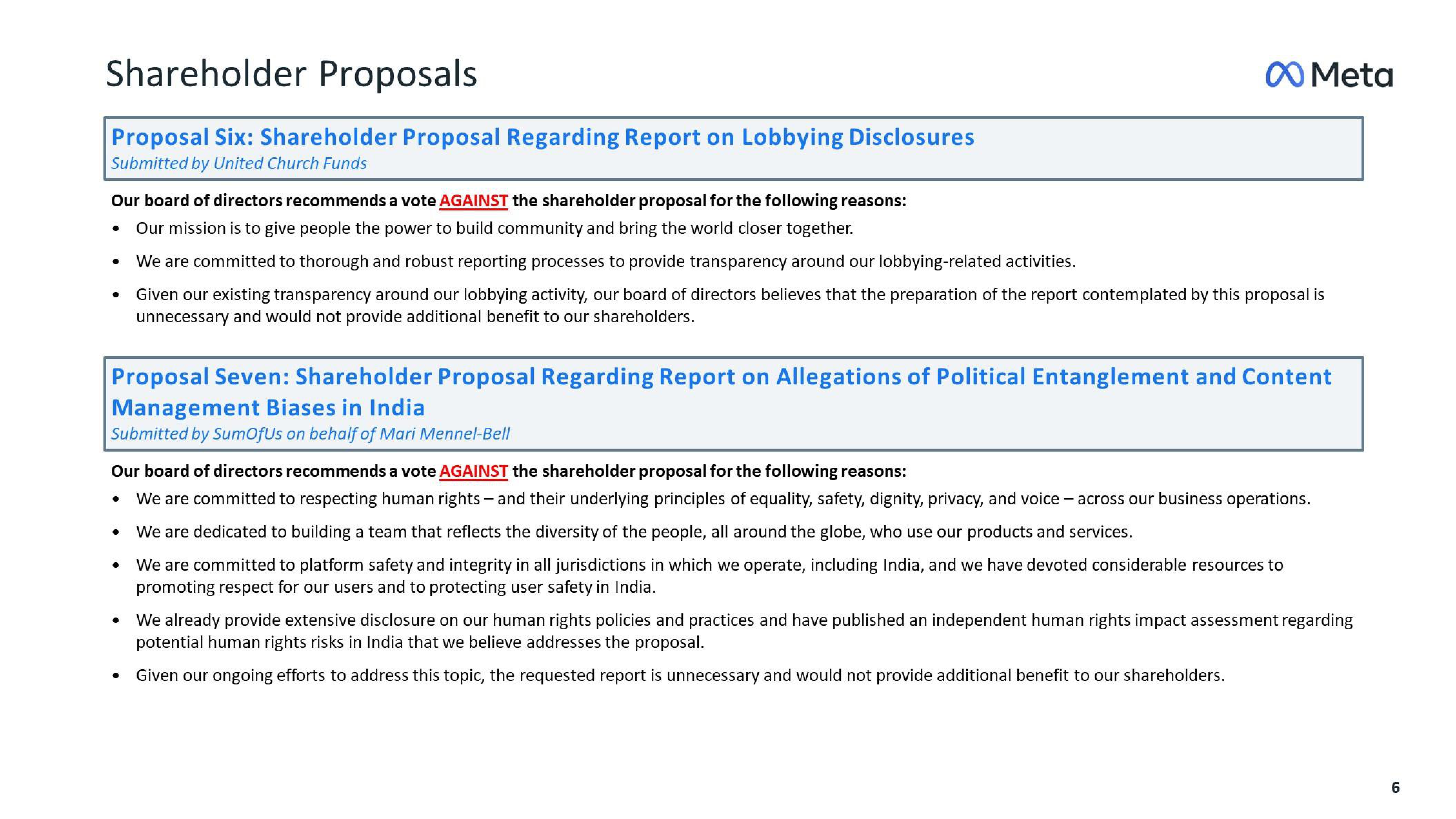 Meta Shareholder Engagement Presentation Deck slide image #6