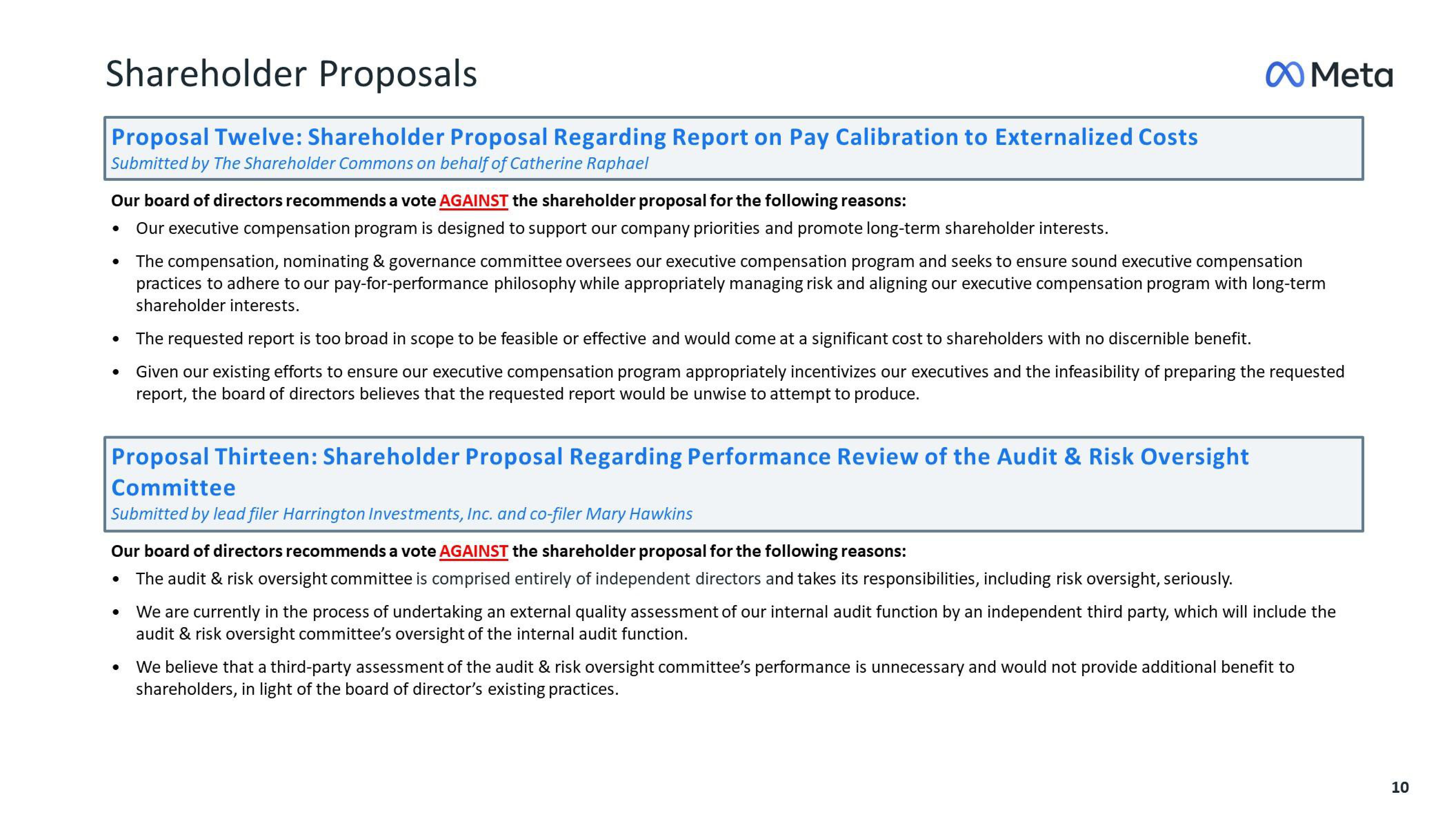 Meta Shareholder Engagement Presentation Deck slide image #10