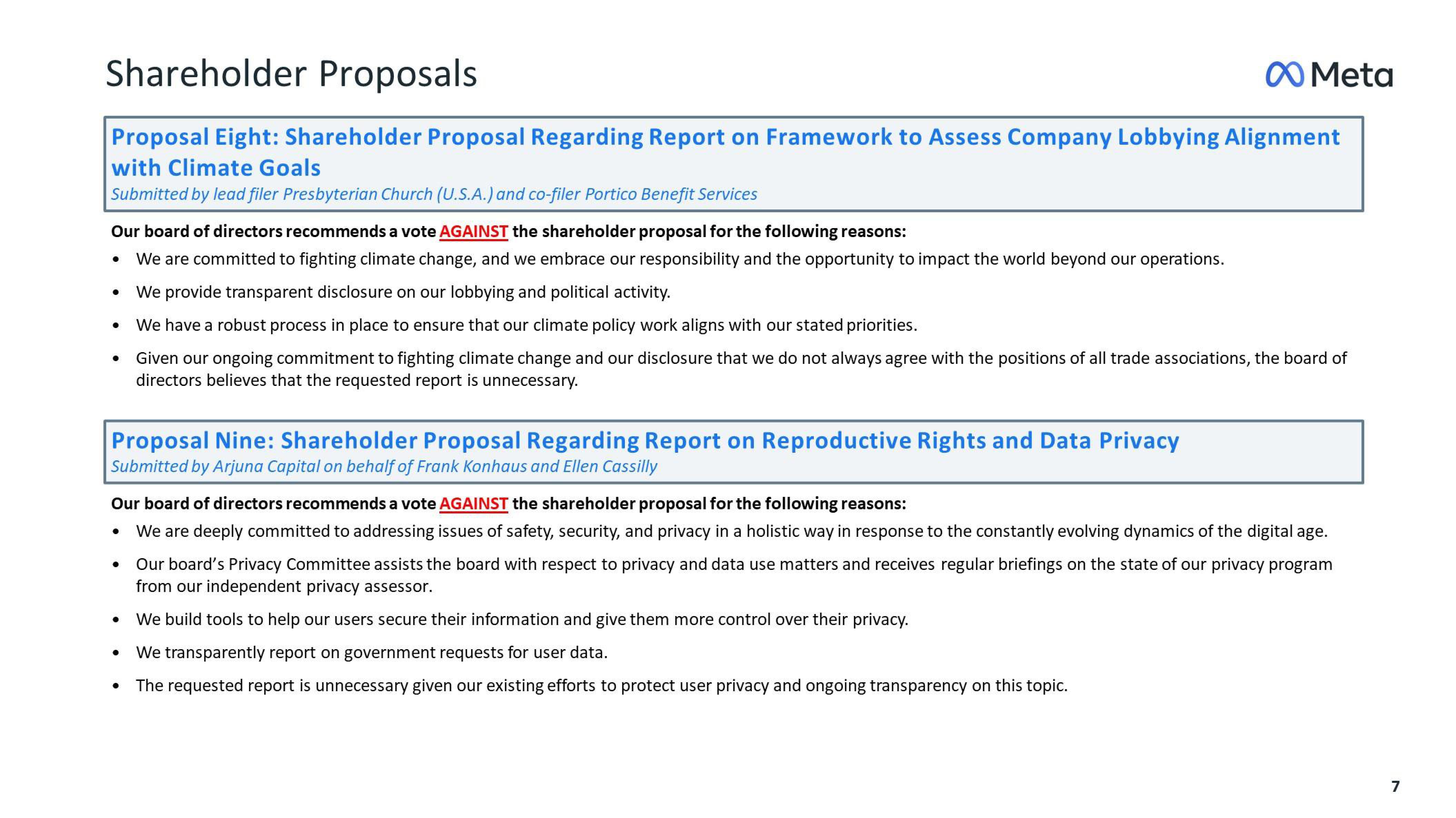 Meta Shareholder Engagement Presentation Deck slide image #7