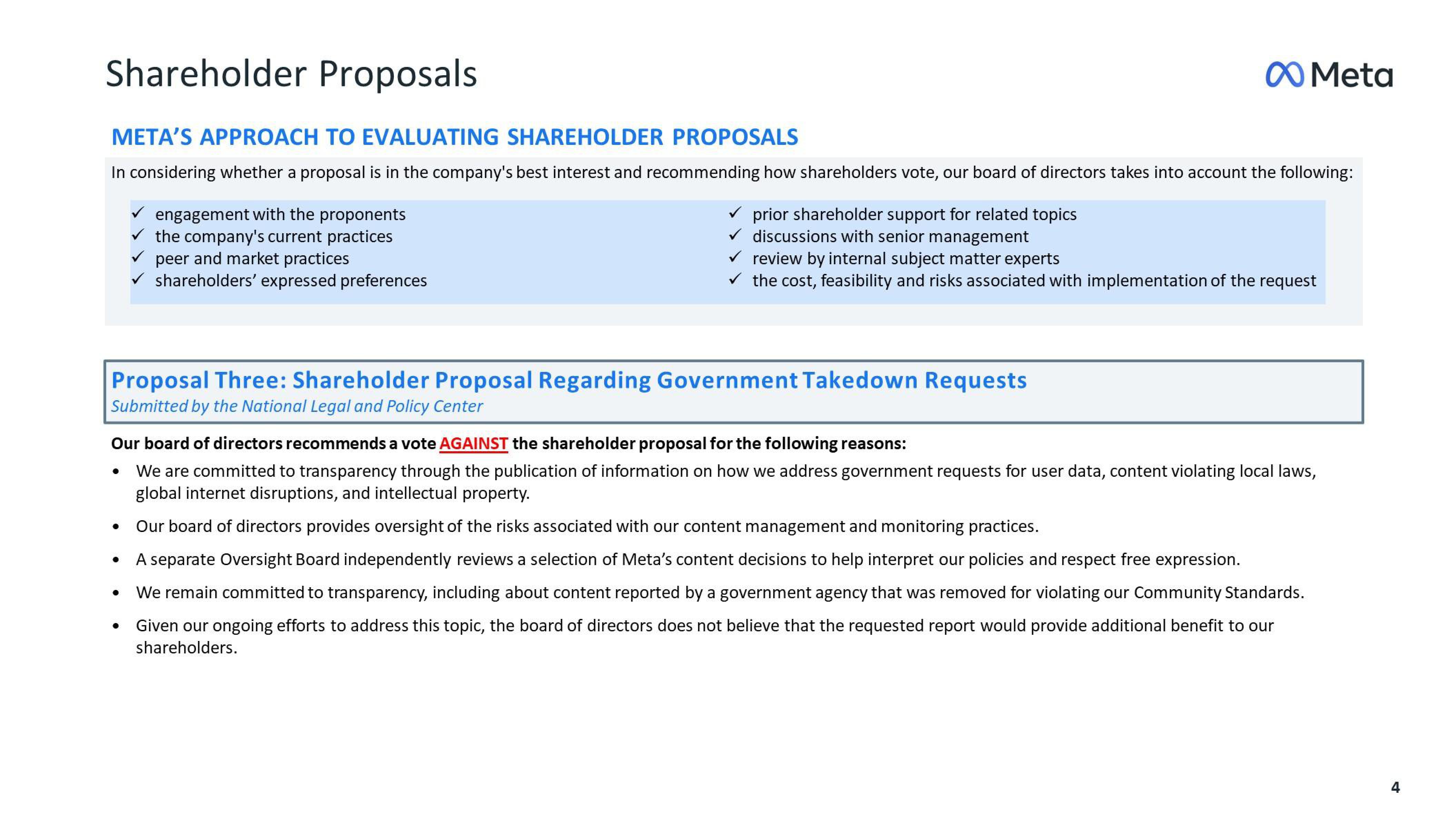 Meta Shareholder Engagement Presentation Deck slide image #4