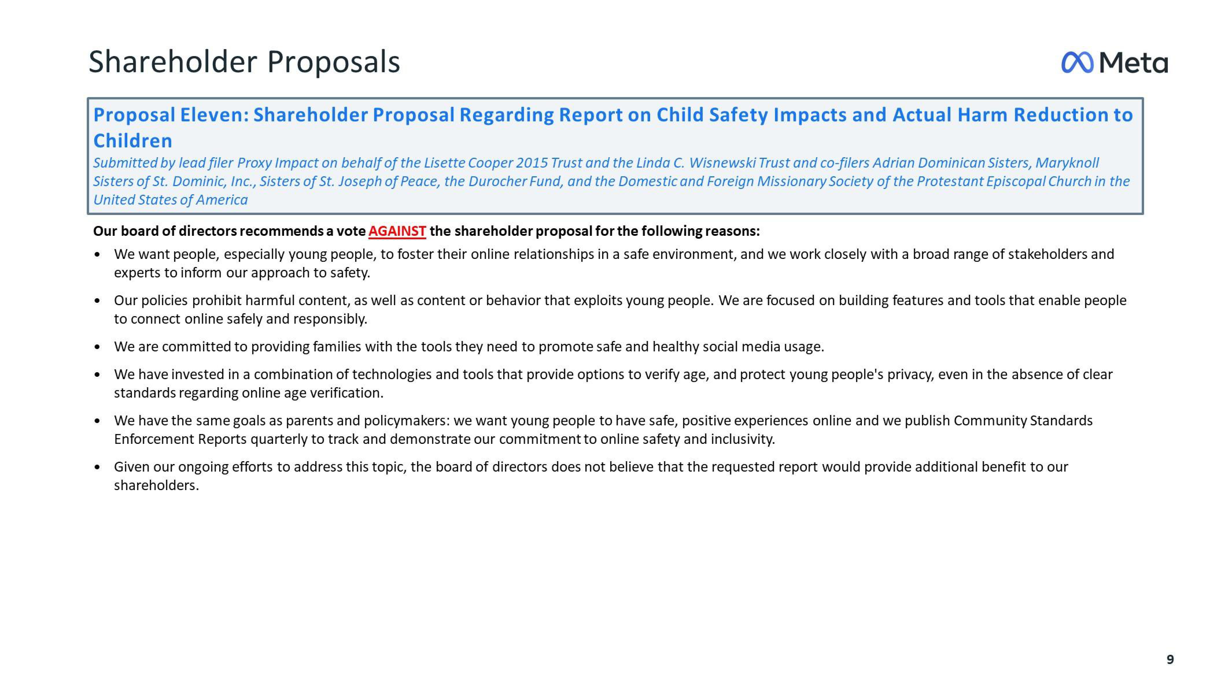 Meta Shareholder Engagement Presentation Deck slide image #9