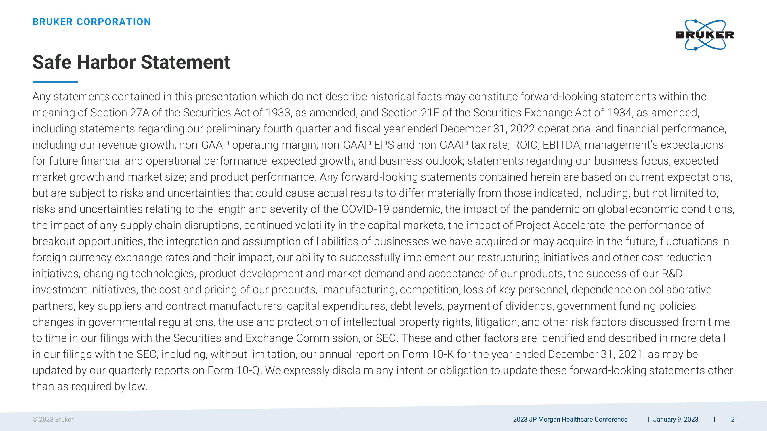 Bruker Corporation 2023 JP Morgan Healthcare Conference slide image #2