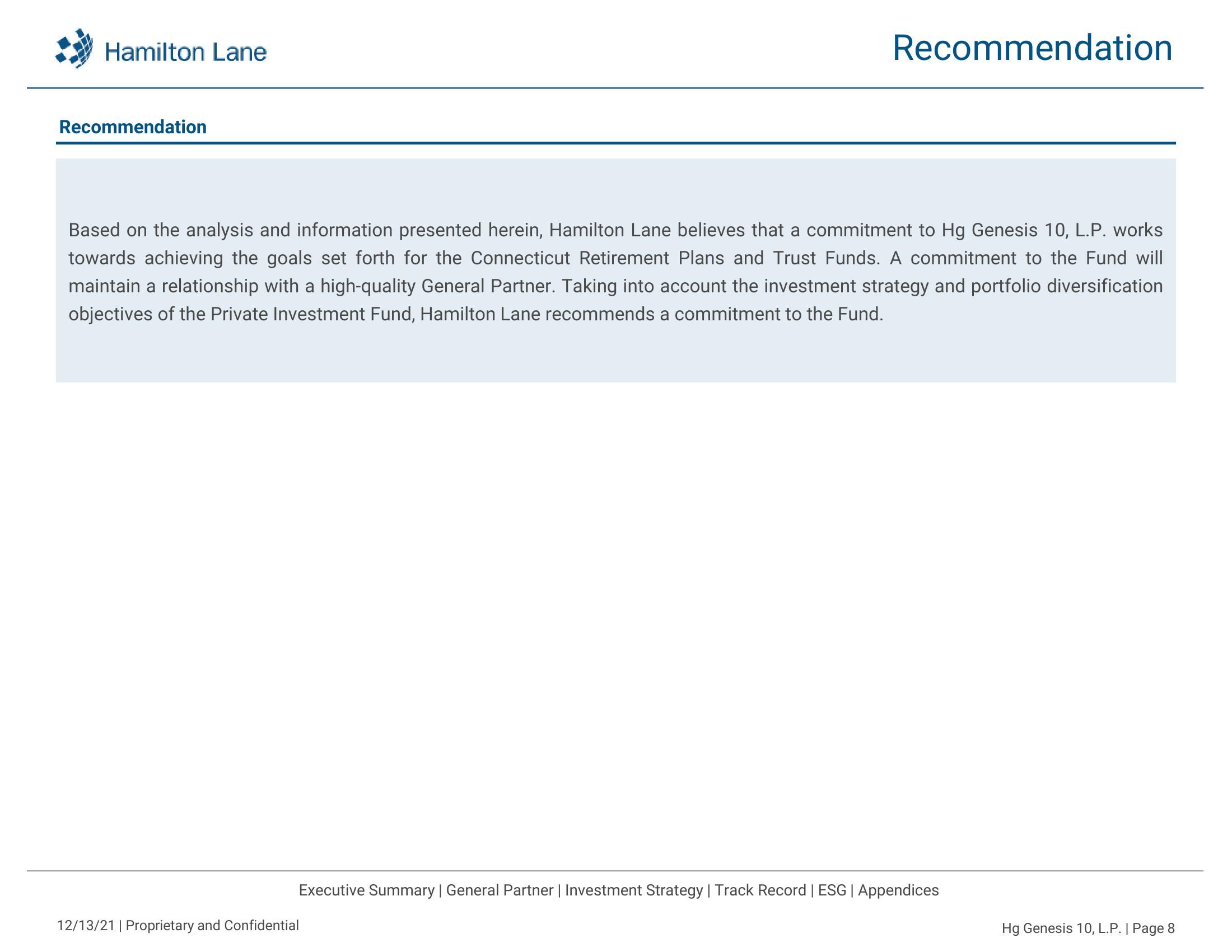 Hg Genesis 10, L.P. Recommendation Report slide image #9