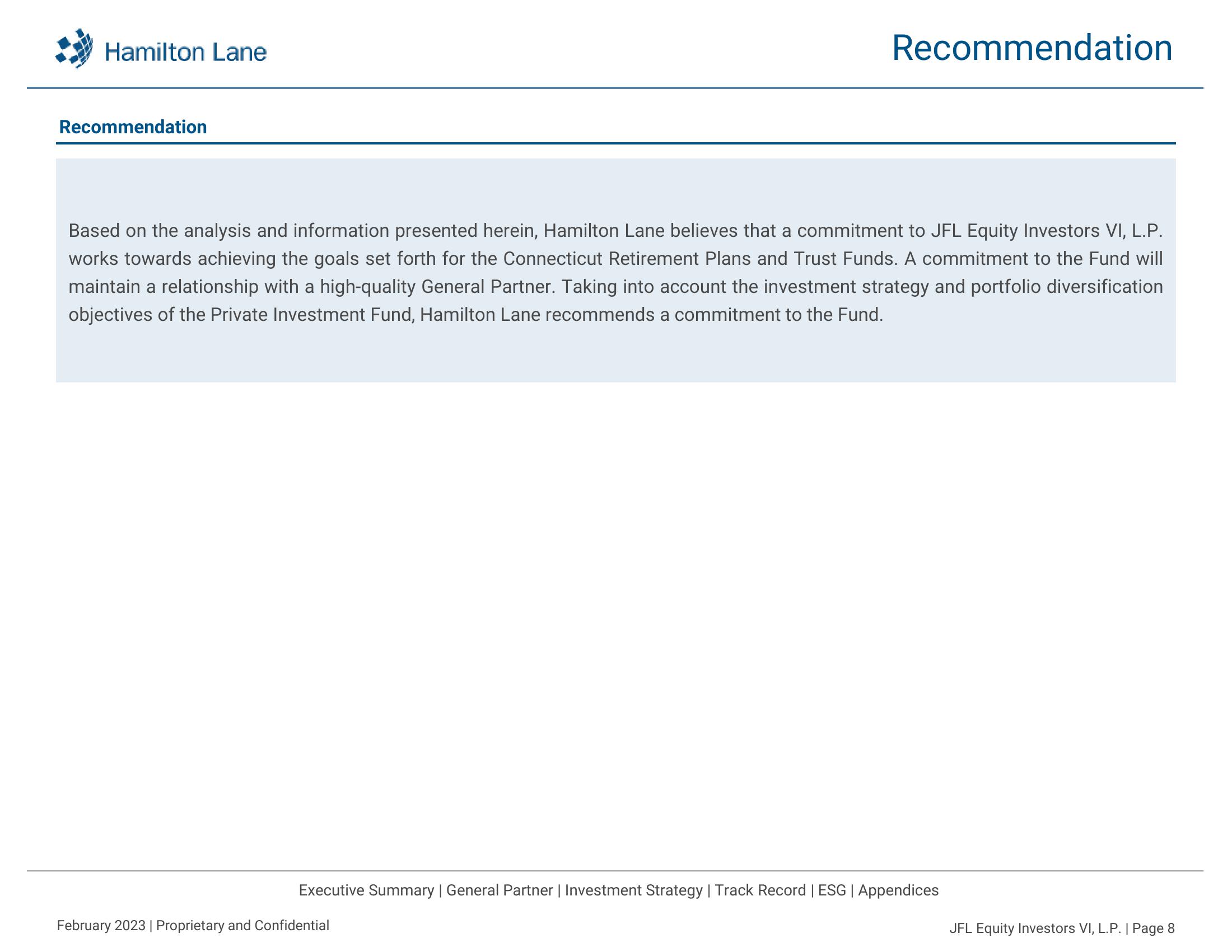 JFL Equity Investors VI, L.P Recommendation Report slide image #9