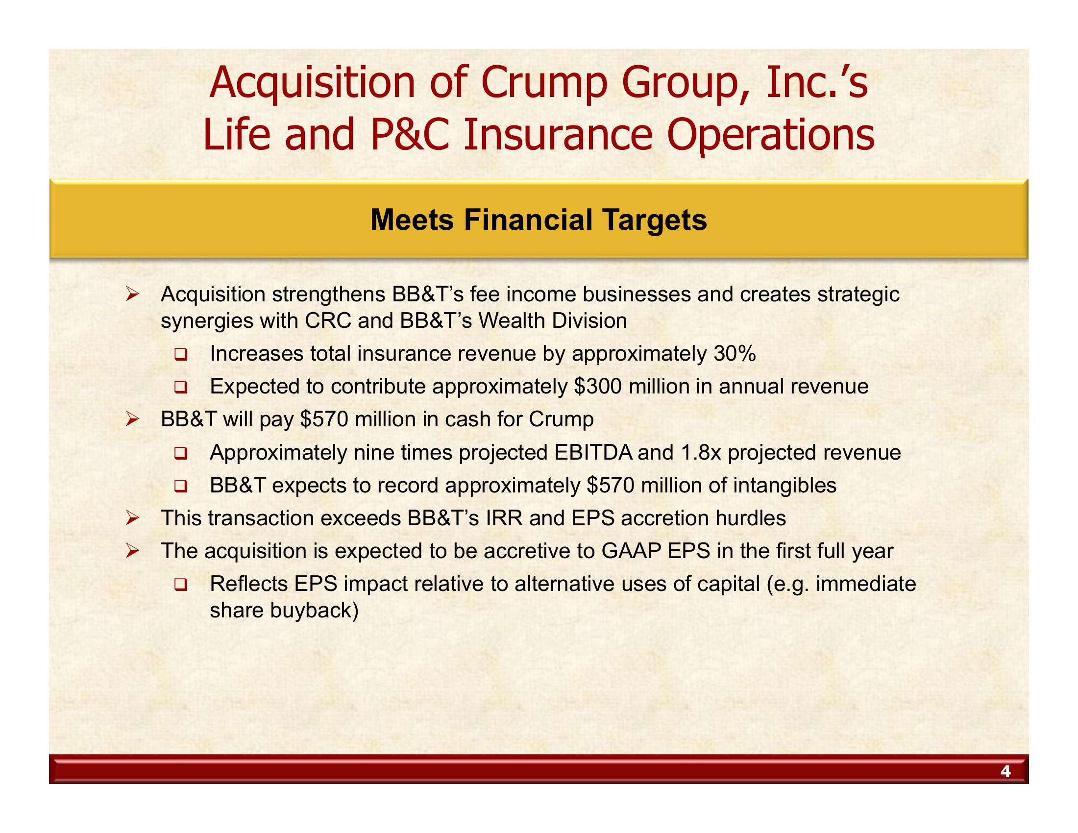 Acquisition of Crump Group,inc. Life and Property and Casualty Insurance Operations slide image #4