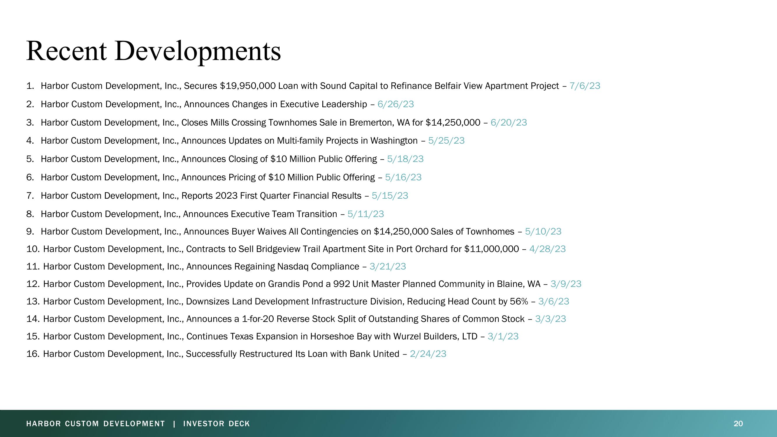 Harbor Custom Development Investor Presentation Deck slide image #20