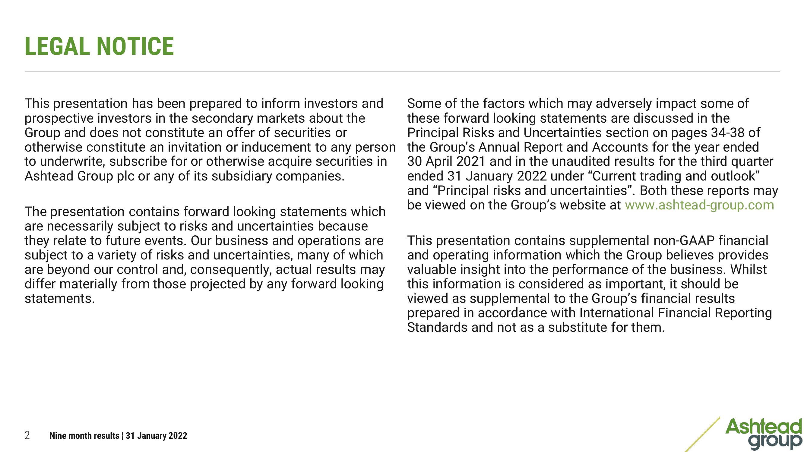 Ashtead Group Results Presentation Deck slide image #2