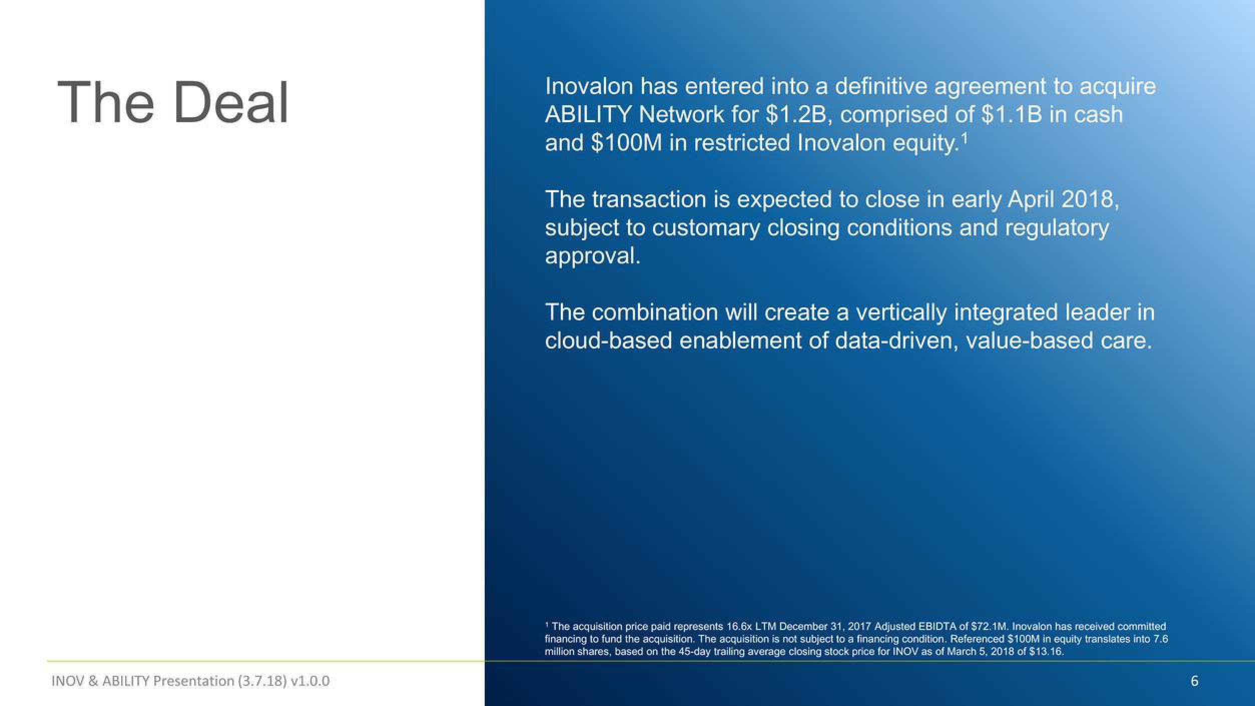 Inovalon Mergers and Acquisitions Presentation Deck slide image #6