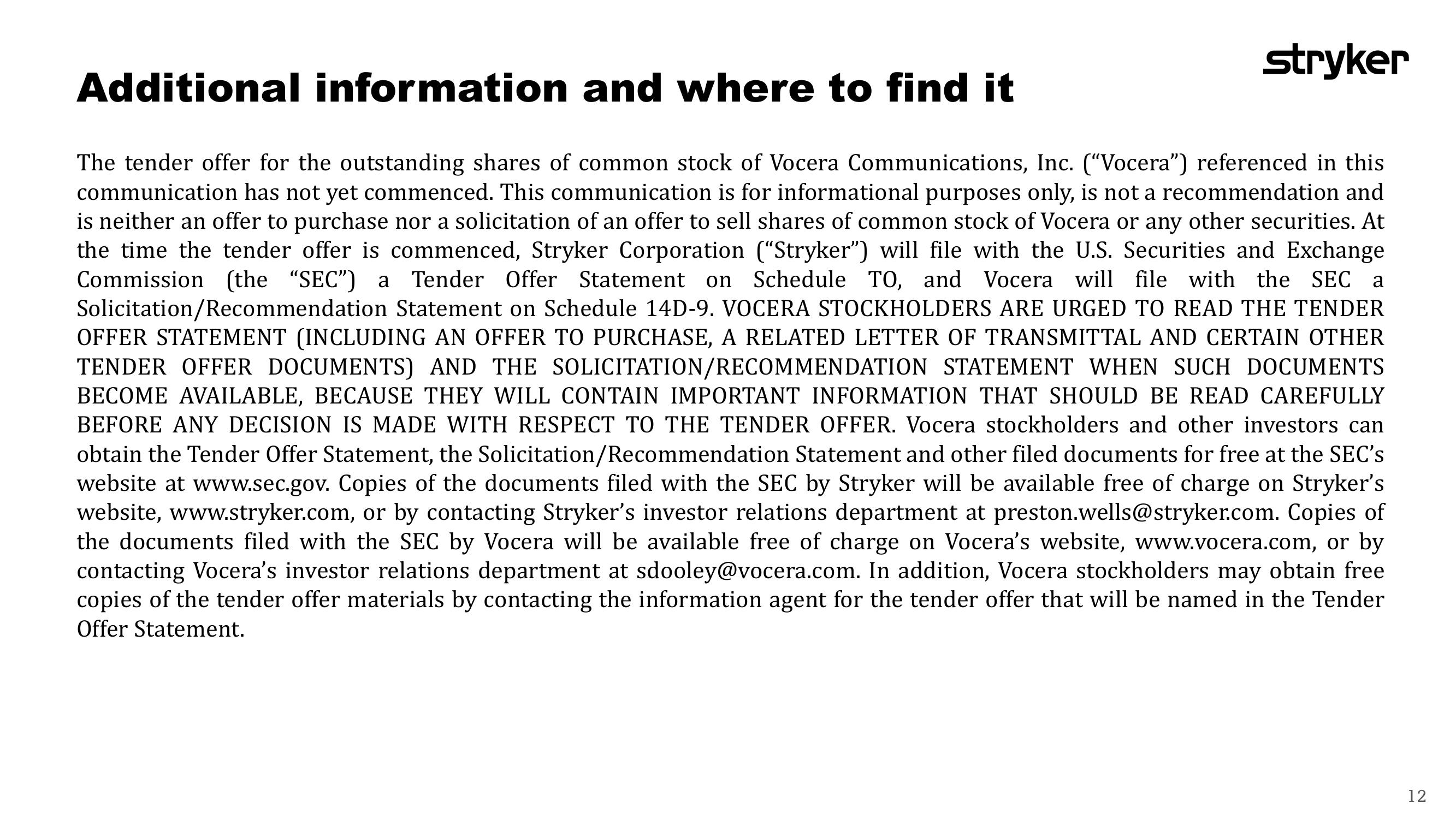 Stryker Acquisition Vocera  slide image #12