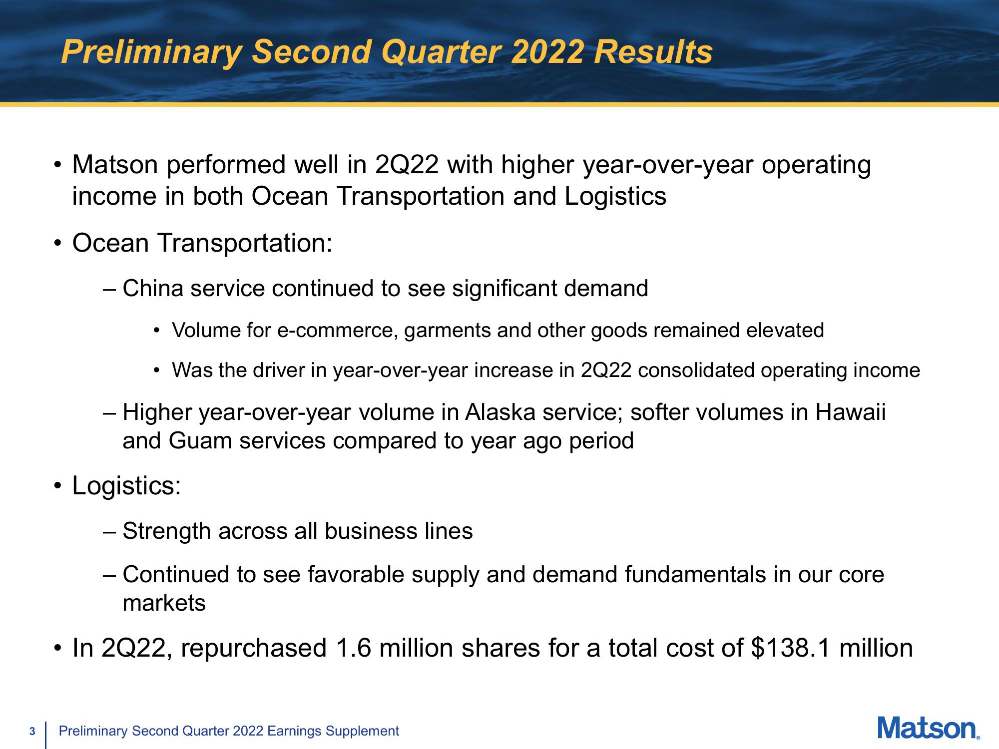 Matson Results Presentation Deck slide image #3