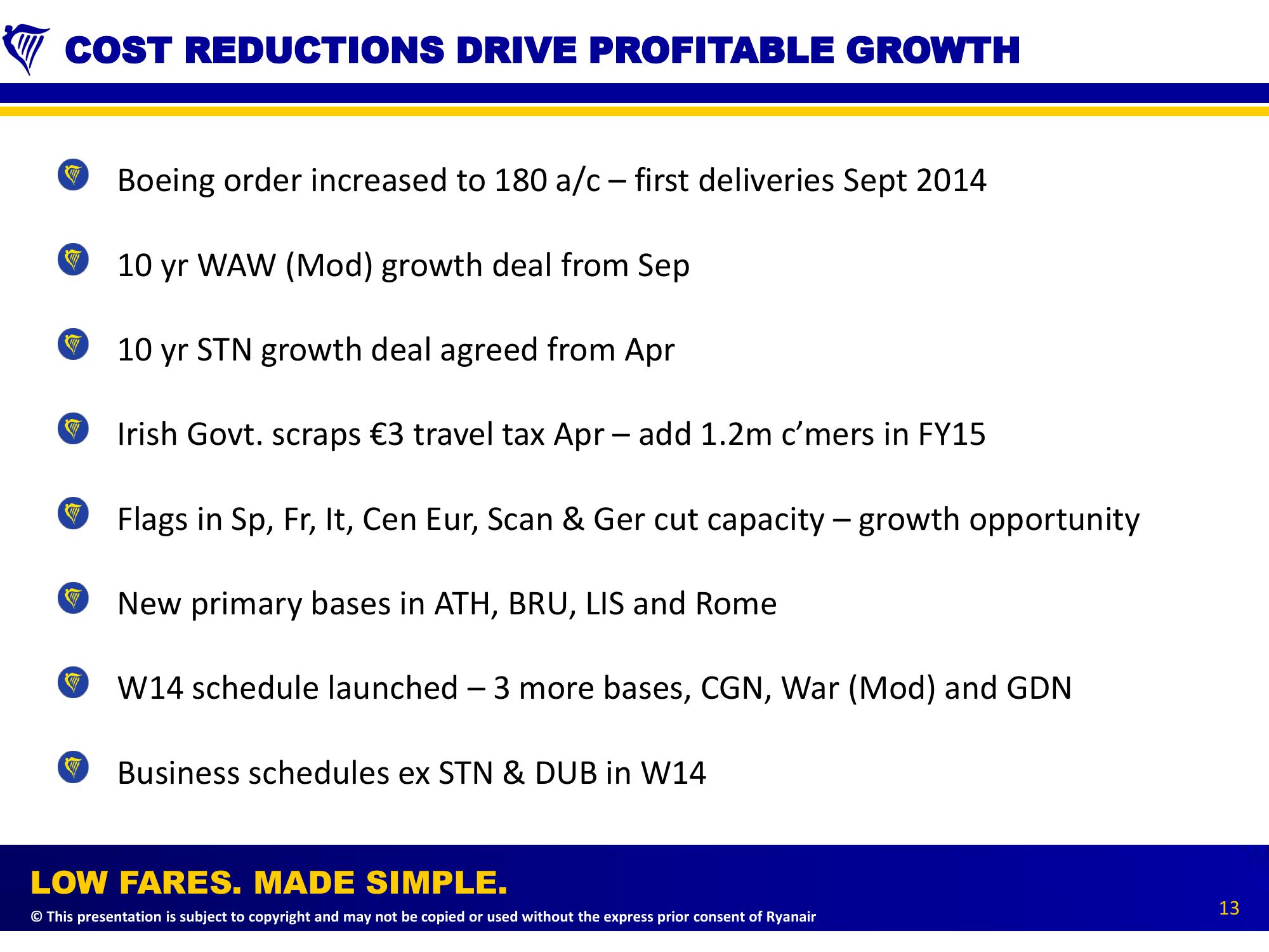 Ryanair Full Year (Mar 2014) Results slide image #13