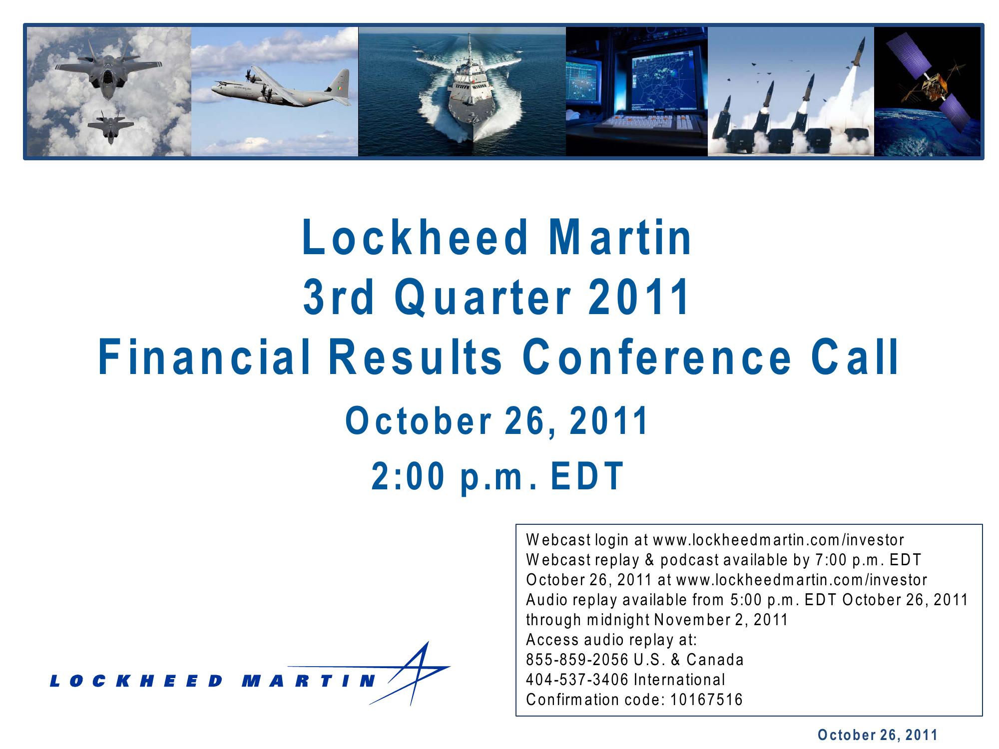 Lockheed Martin 3rd Quarter 2011 Financial Results Conference Call image