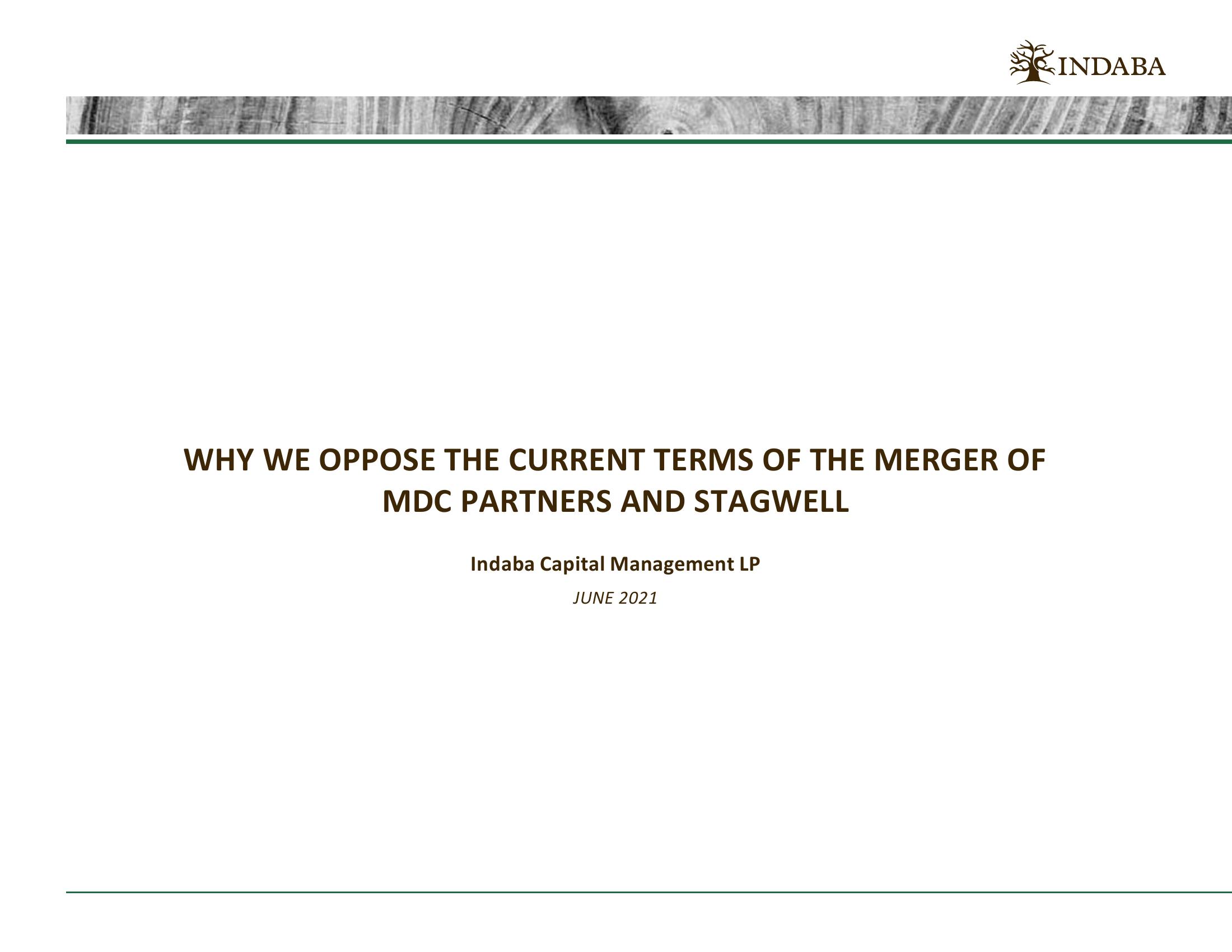 Why We Oppose the Current Terms of The Merger of Mdc Partners and Stagwell  image