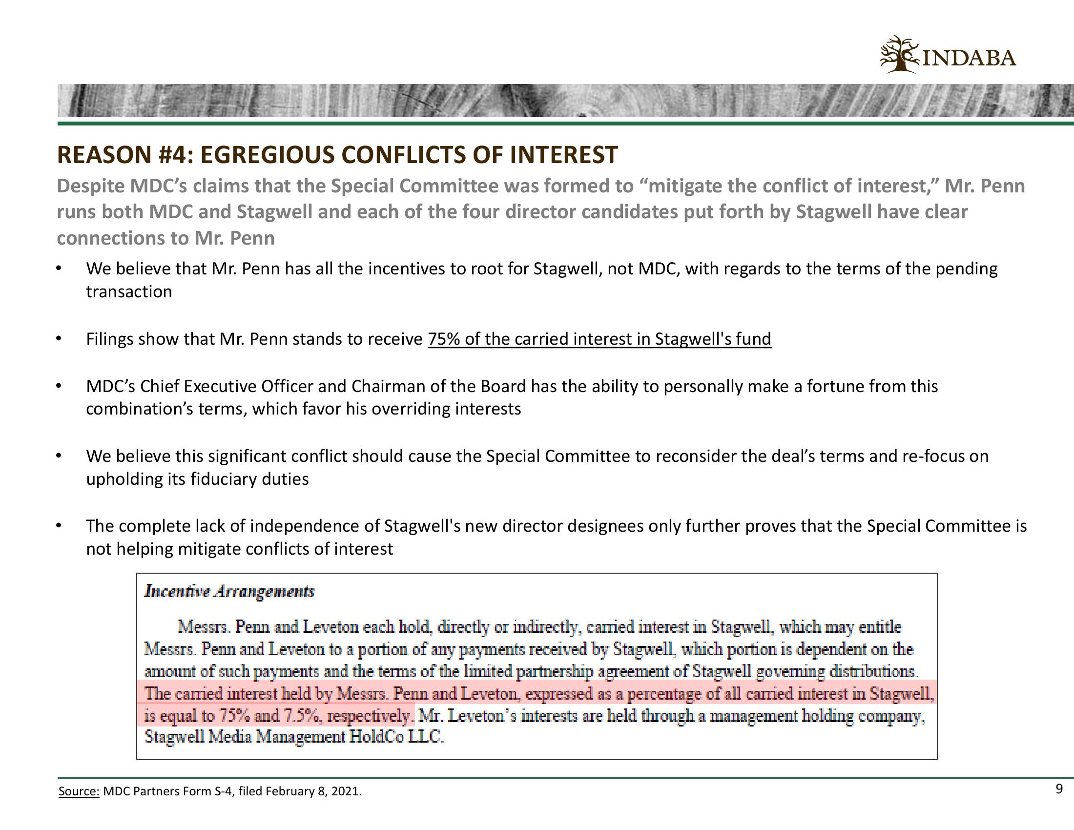 Why We Oppose the Current Terms of The Merger of Mdc Partners and Stagwell  slide image #9