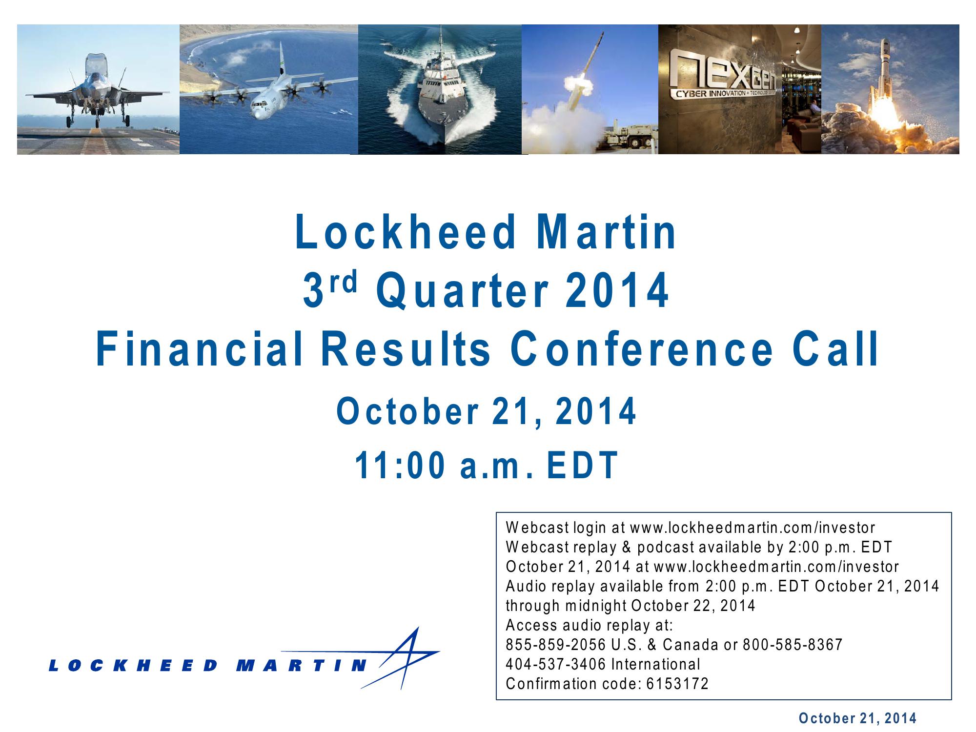 Lockheed Martin 3rd Quarter 2014 Financial Results Conference Call image