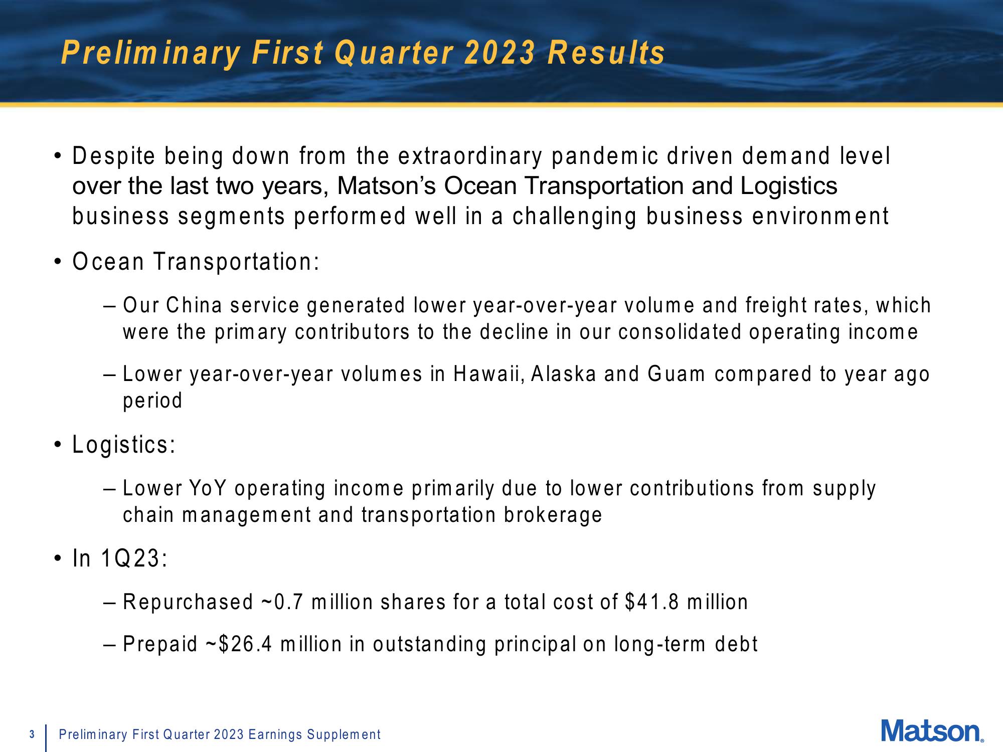 Matson Results Presentation Deck slide image #3