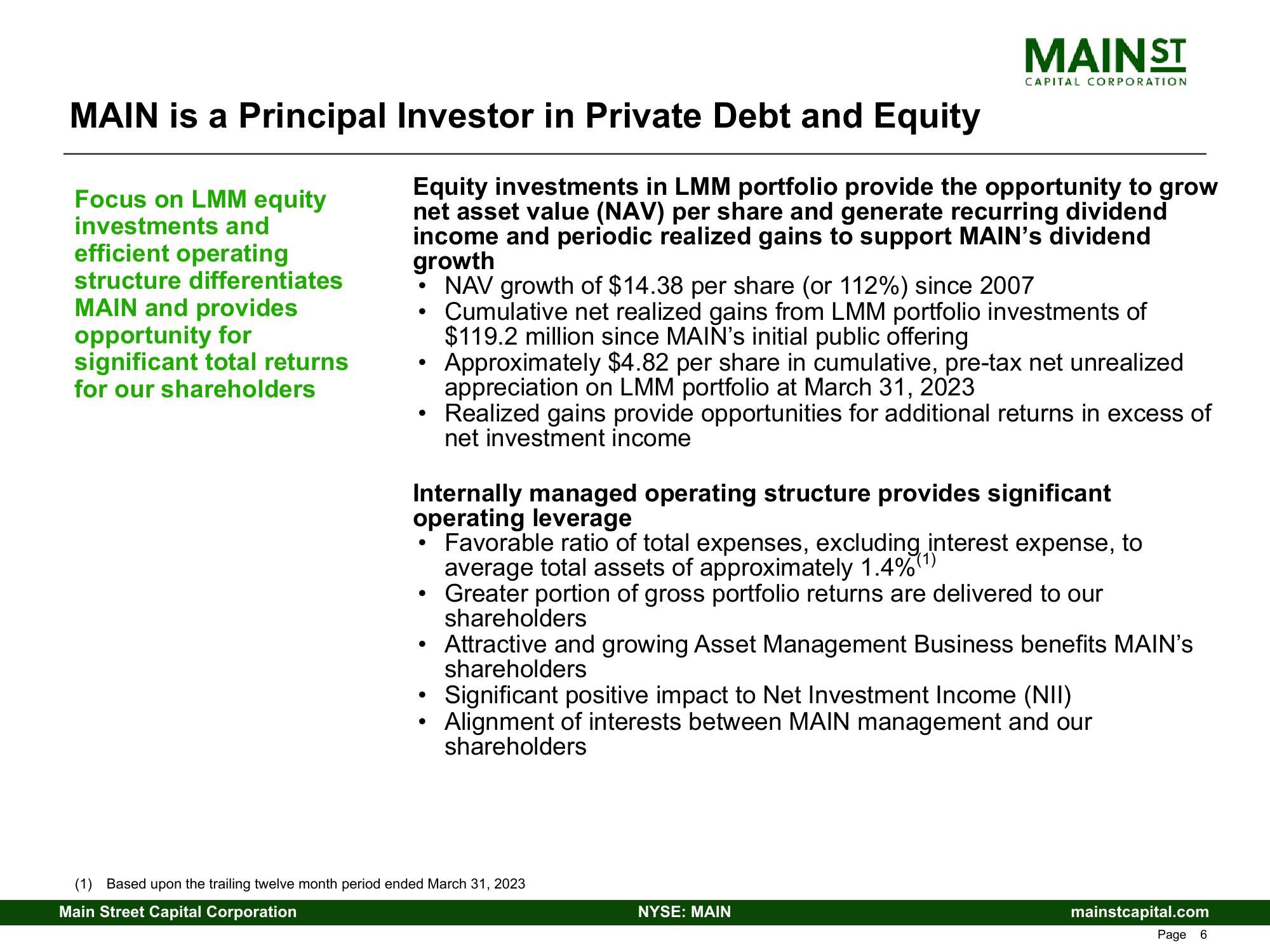 Main Street Capital Investor Presentation Deck slide image #6