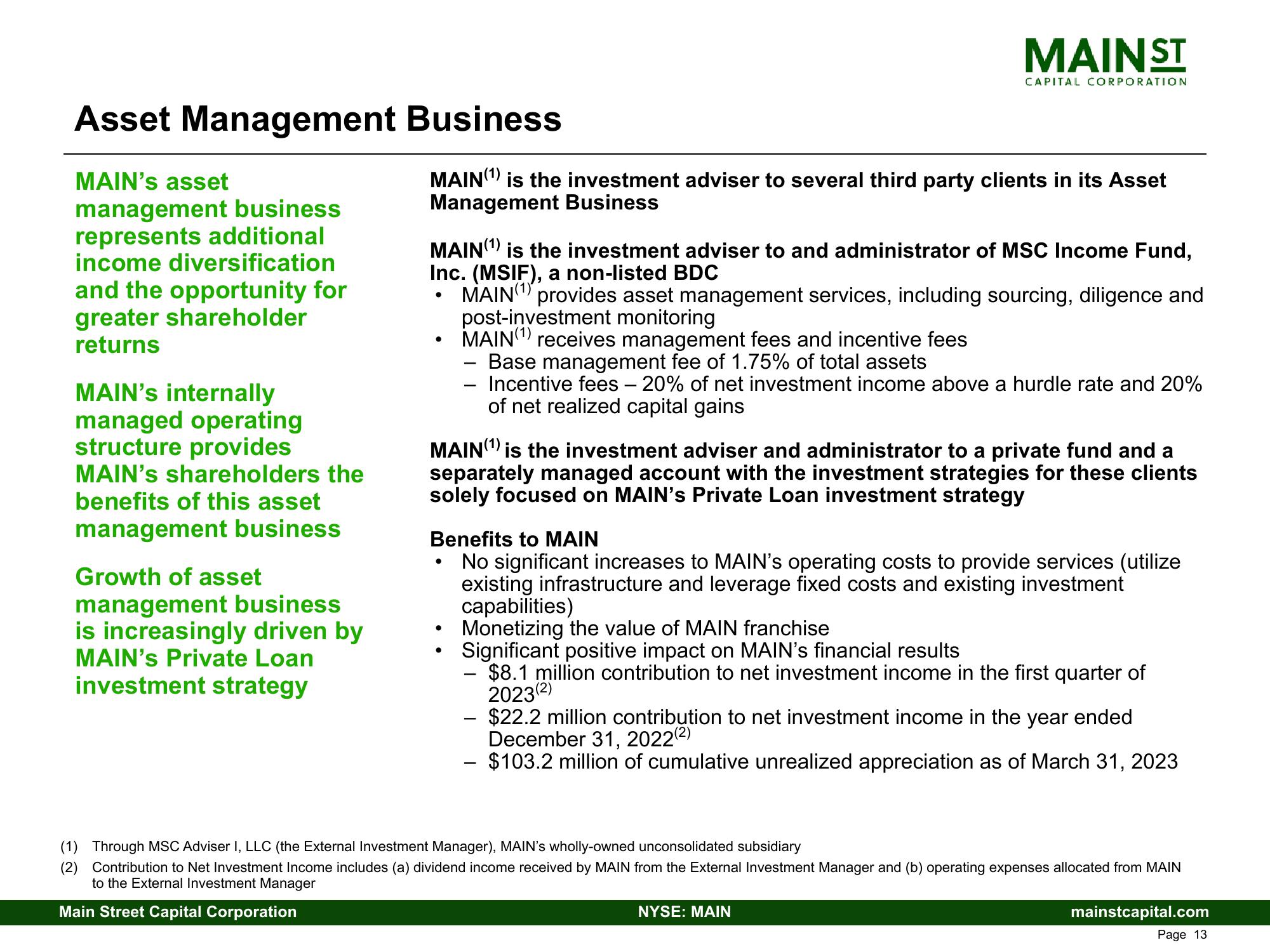 Main Street Capital Investor Presentation Deck slide image #13