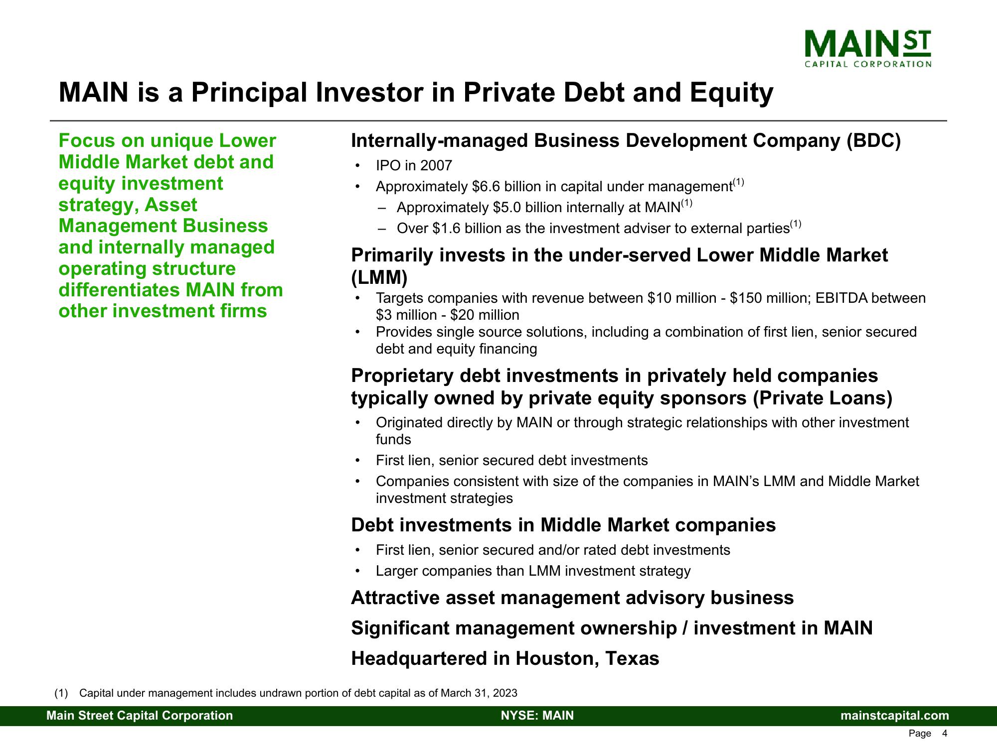 Main Street Capital Investor Presentation Deck slide image #4