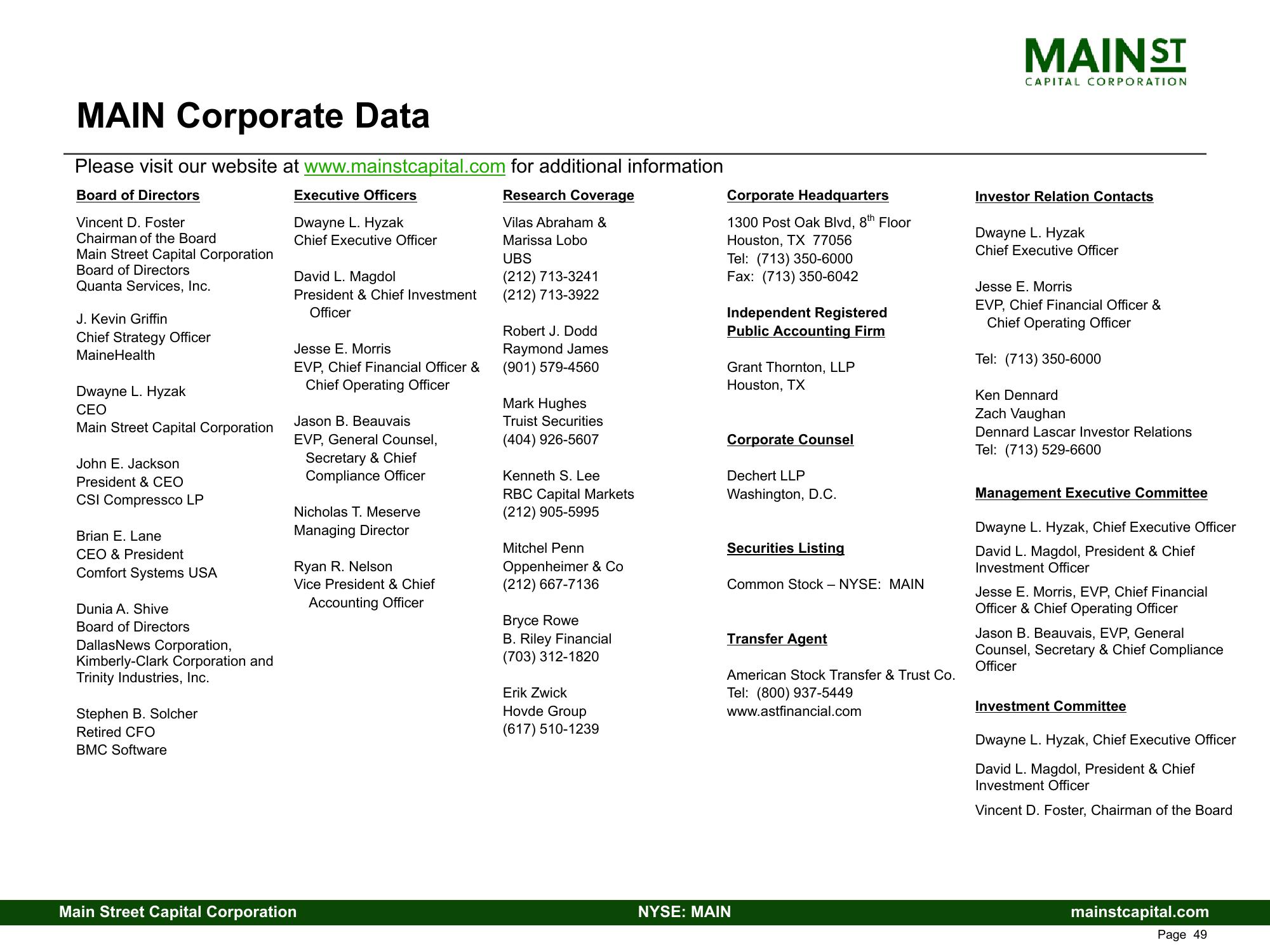 Main Street Capital Investor Presentation Deck slide image #49