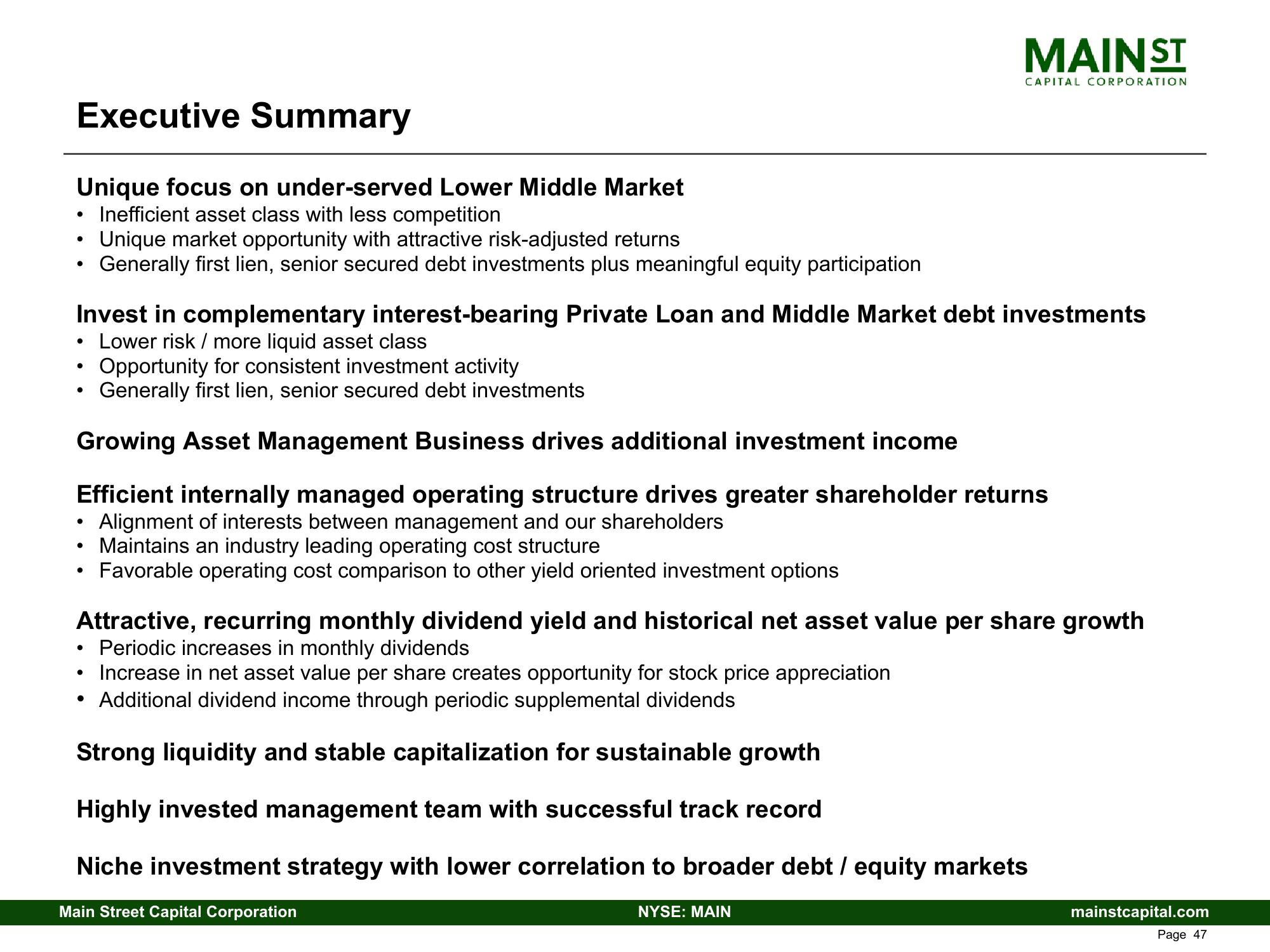 Main Street Capital Investor Presentation Deck slide image #47