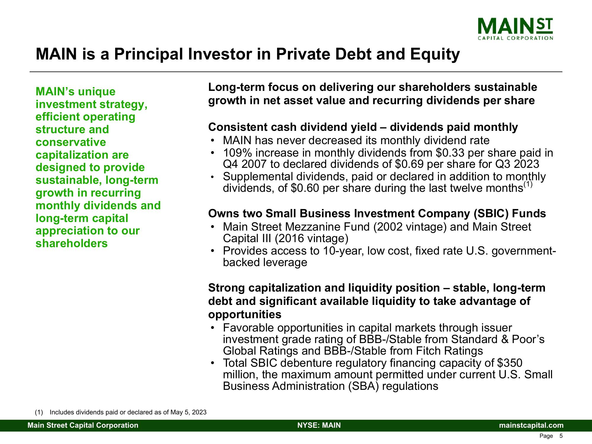 Main Street Capital Investor Presentation Deck slide image #5